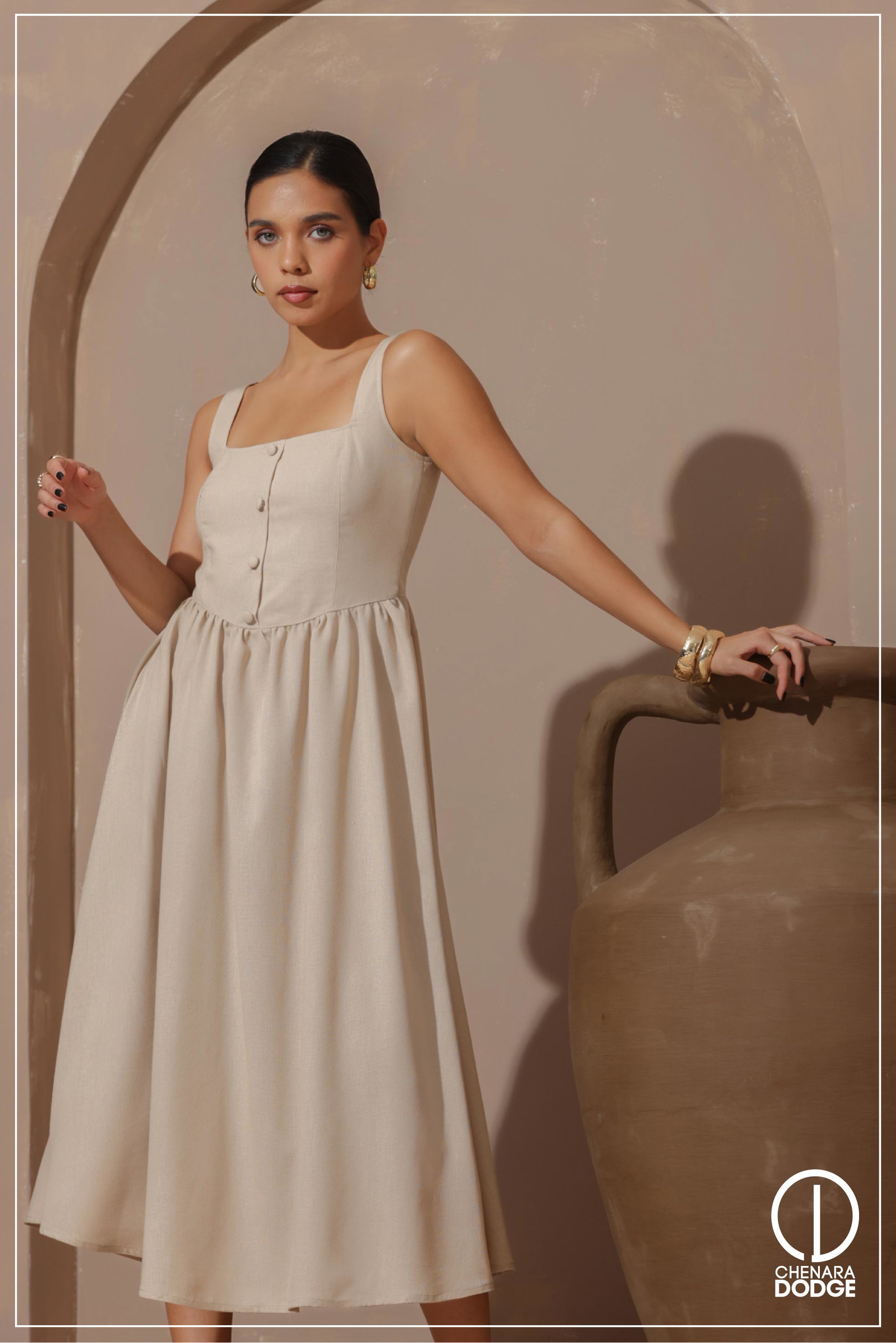 LAINE SQUARE NECK MIDI DRESS