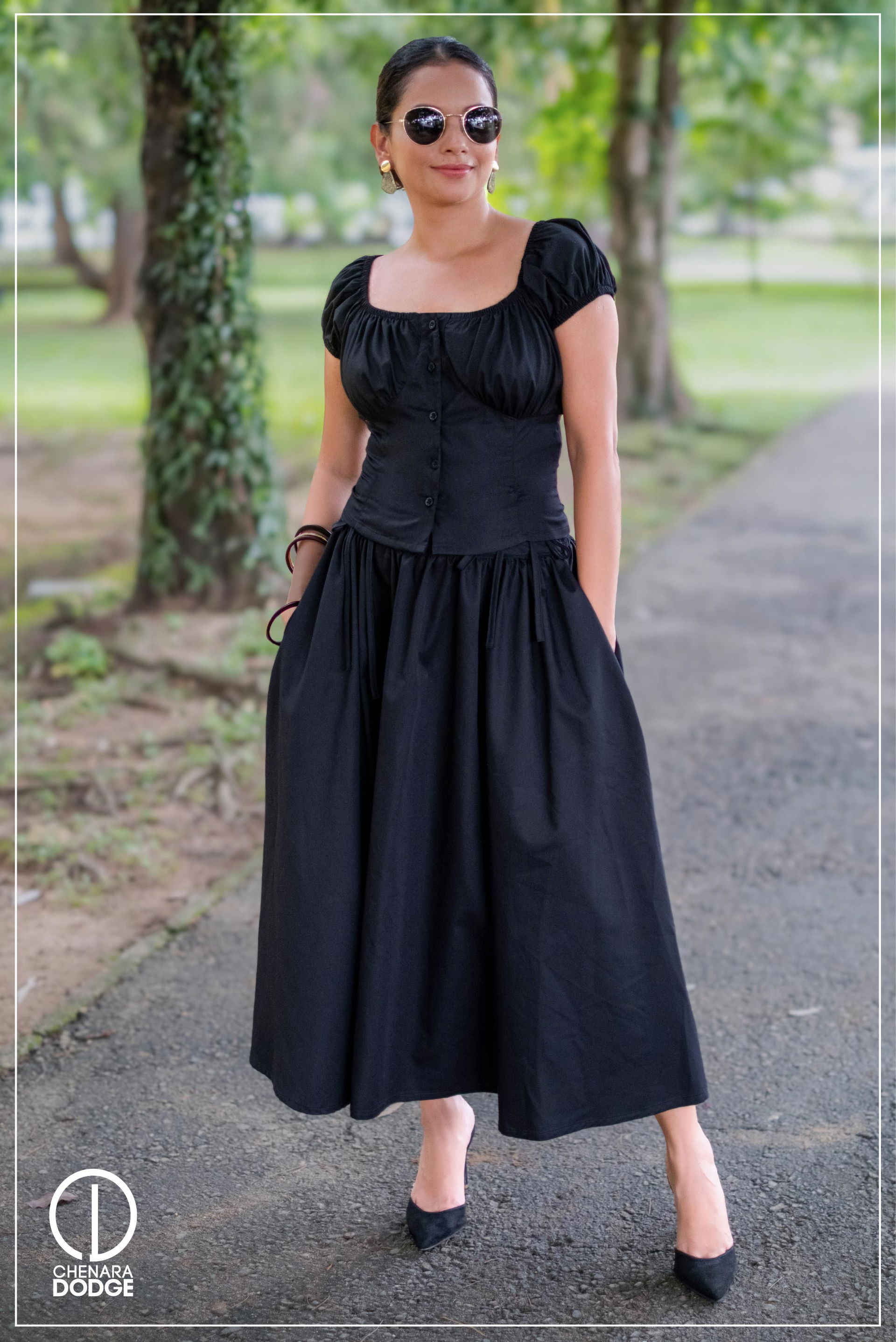 LARA BROWN GATHERED MIDI SKIRT