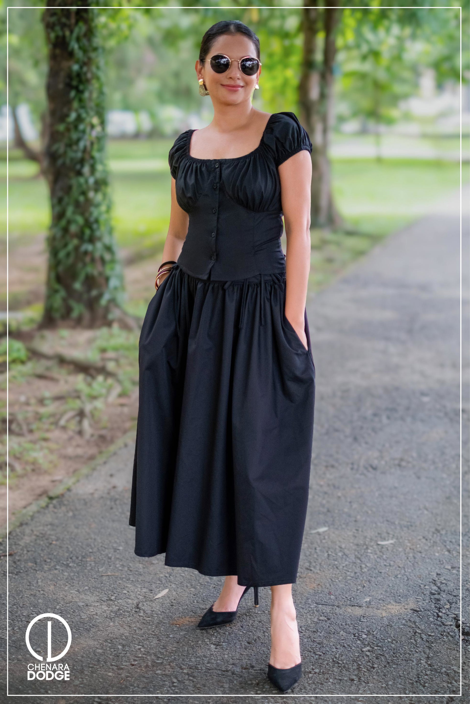 LARA BROWN GATHERED MIDI SKIRT