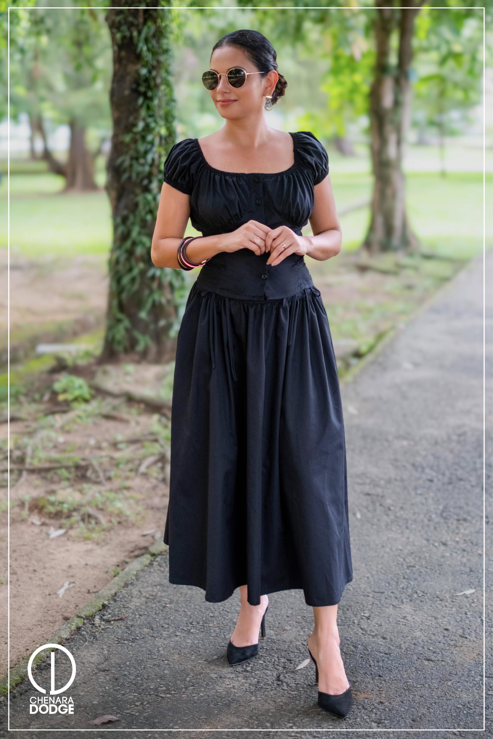 LARA BROWN GATHERED MIDI SKIRT