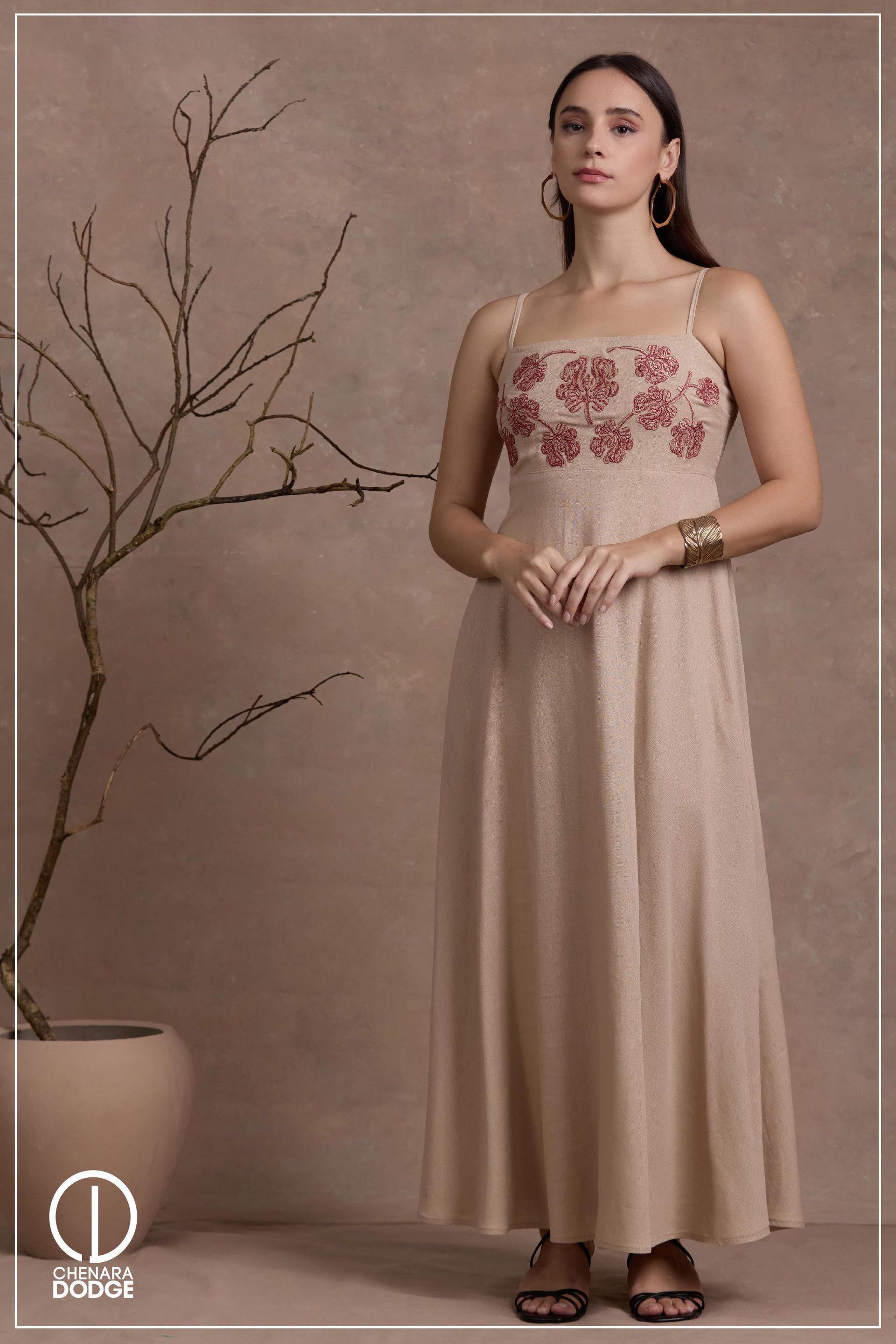 LARA STRAPPY EMB MAXI DRESS