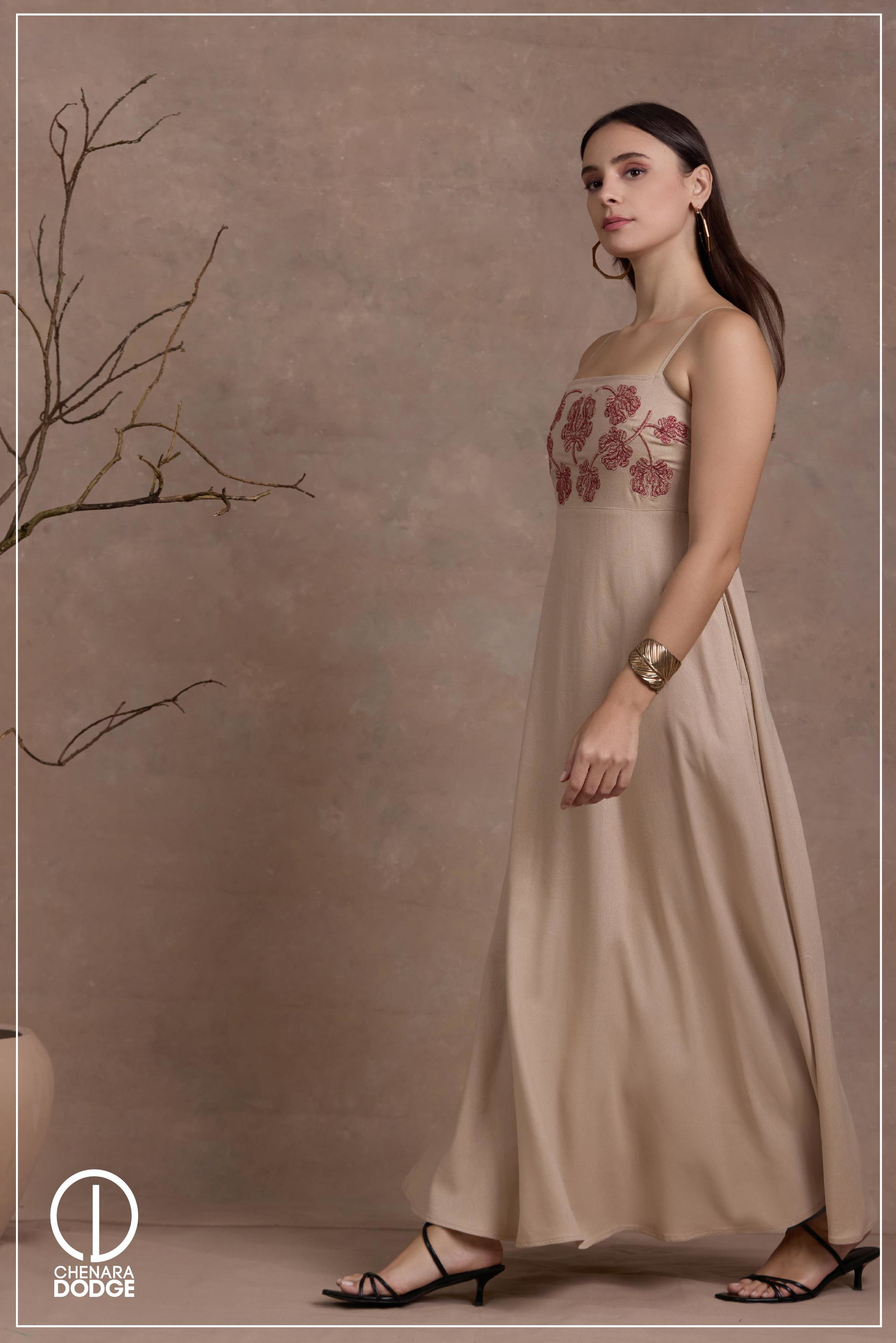 LARA STRAPPY EMB MAXI DRESS