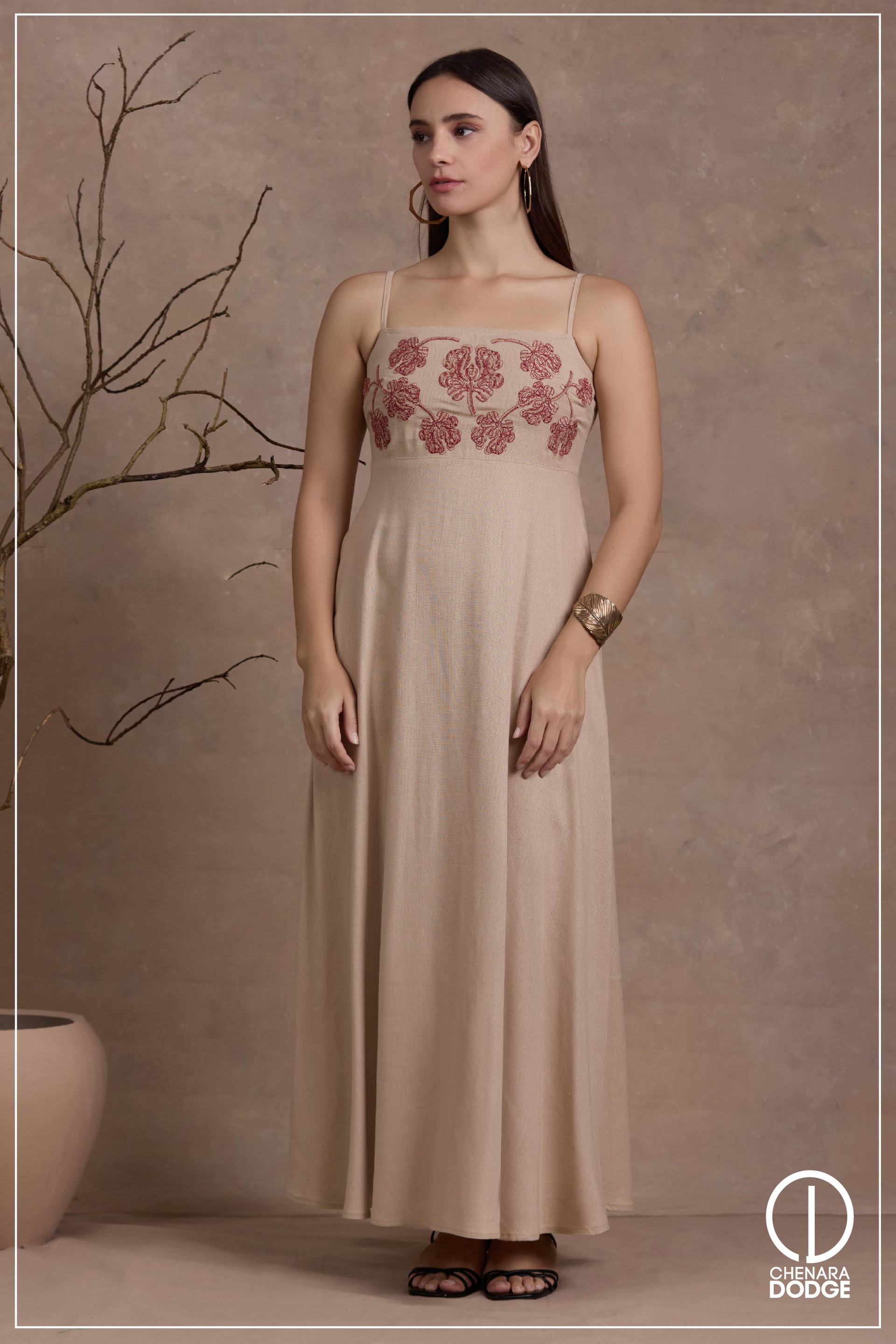 LARA STRAPPY EMB MAXI DRESS