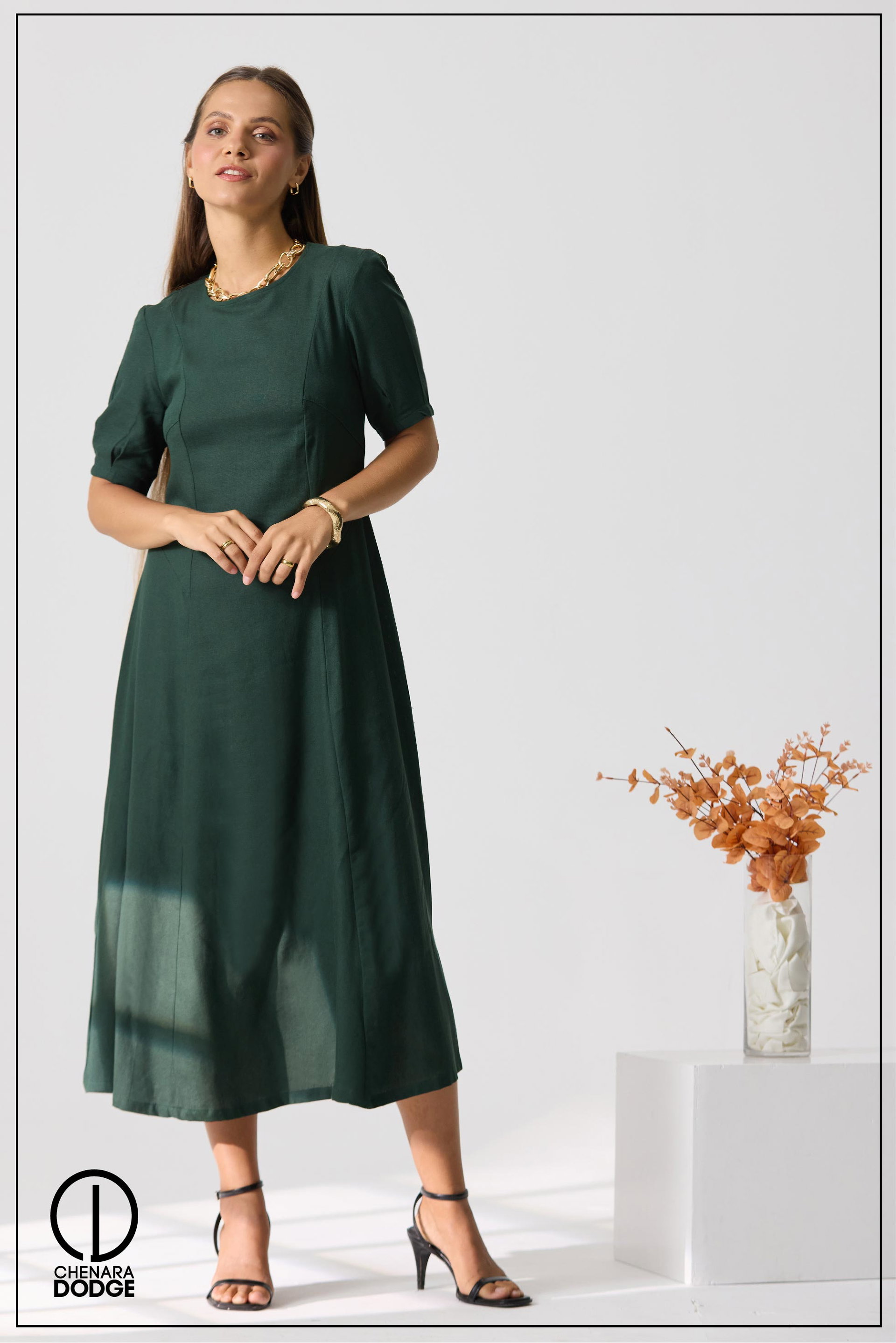 LAUFEY PUFF SLEEVE MIDI DRESS