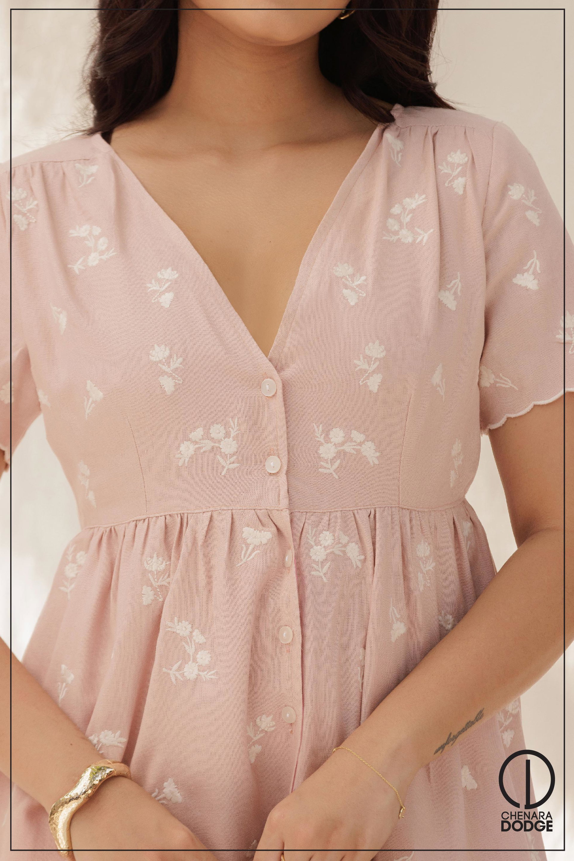 LEXIE BUTTONED EMB MINI DRESS