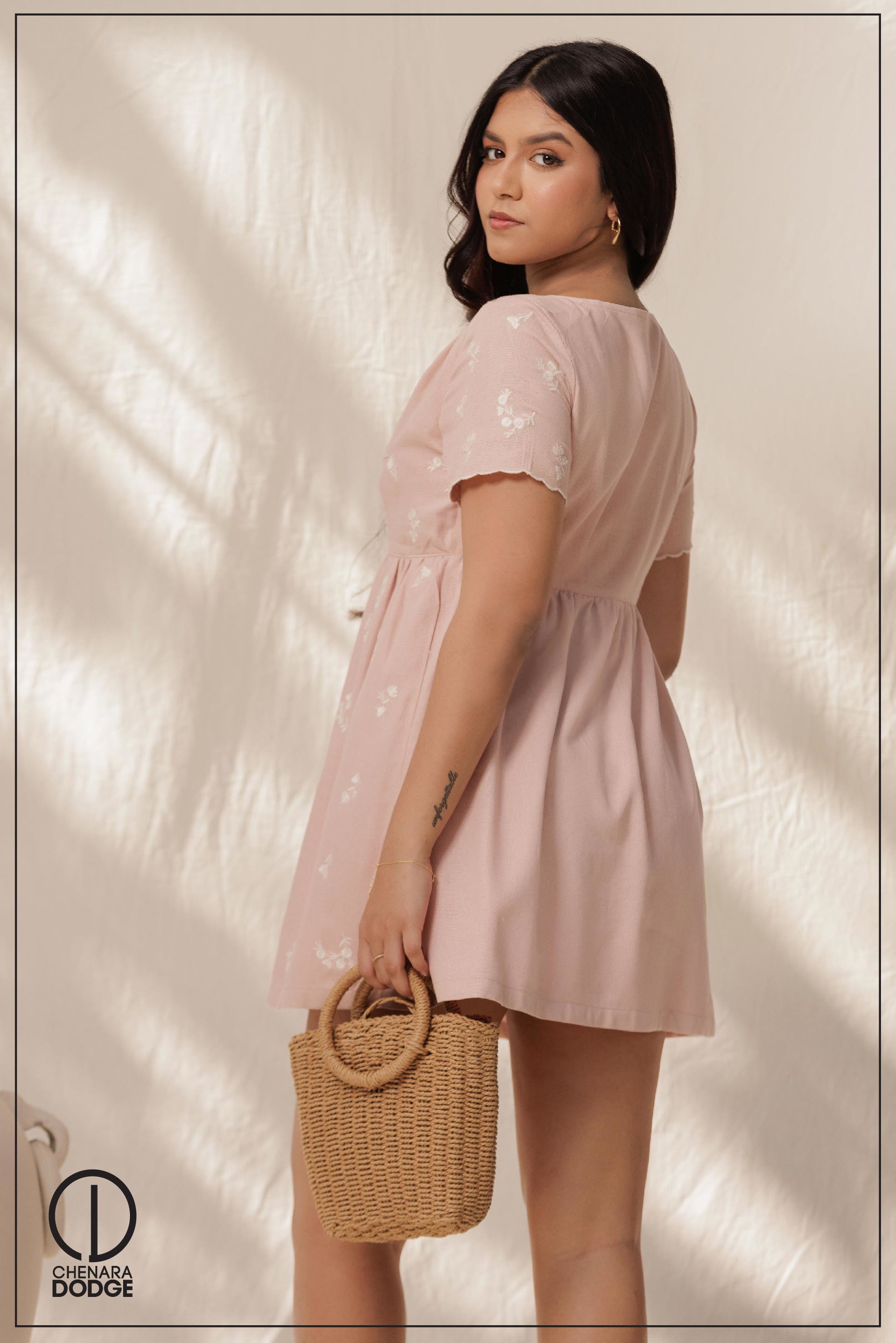 LEXIE BUTTONED EMB MINI DRESS