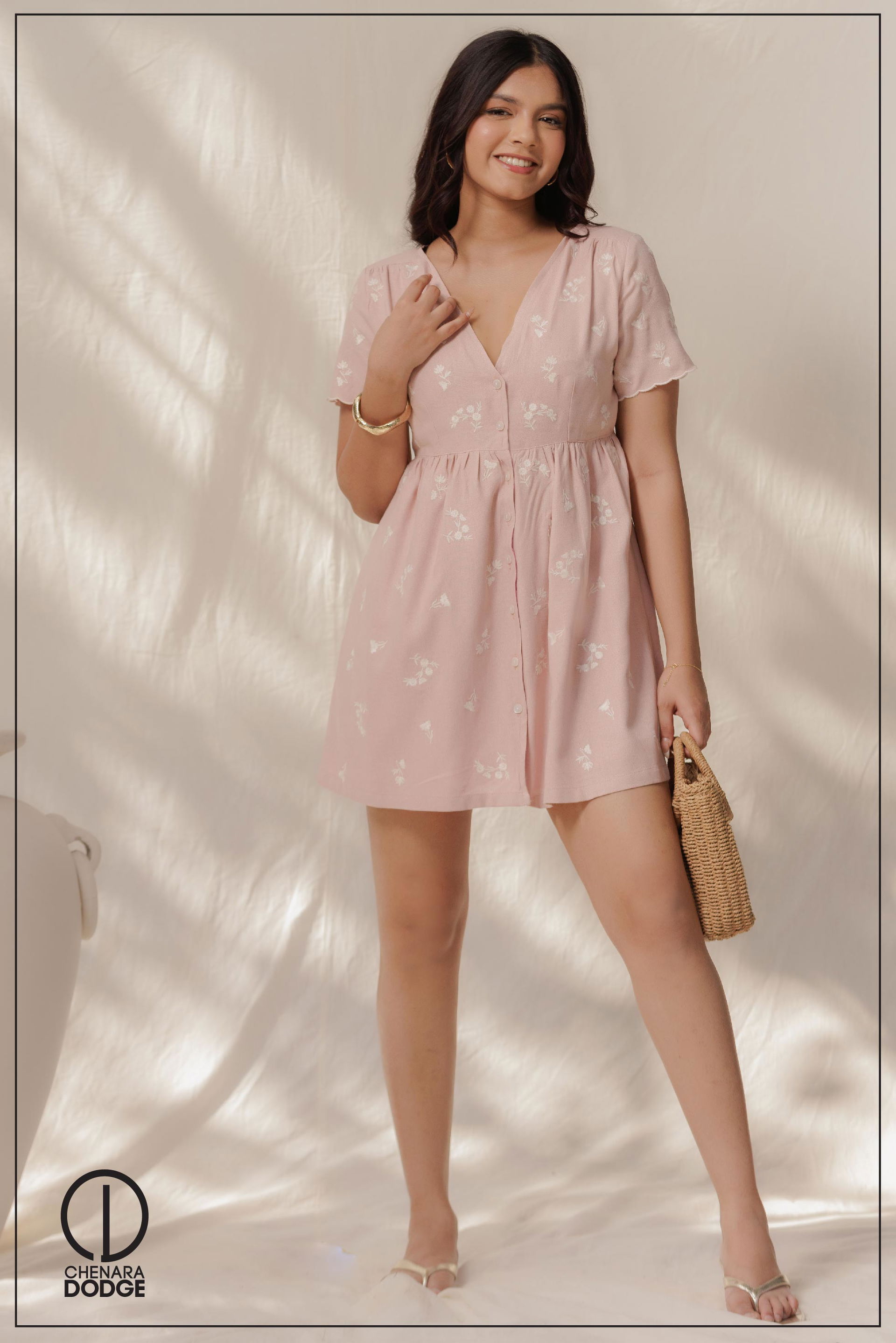 LEXIE BUTTONED EMB MINI DRESS