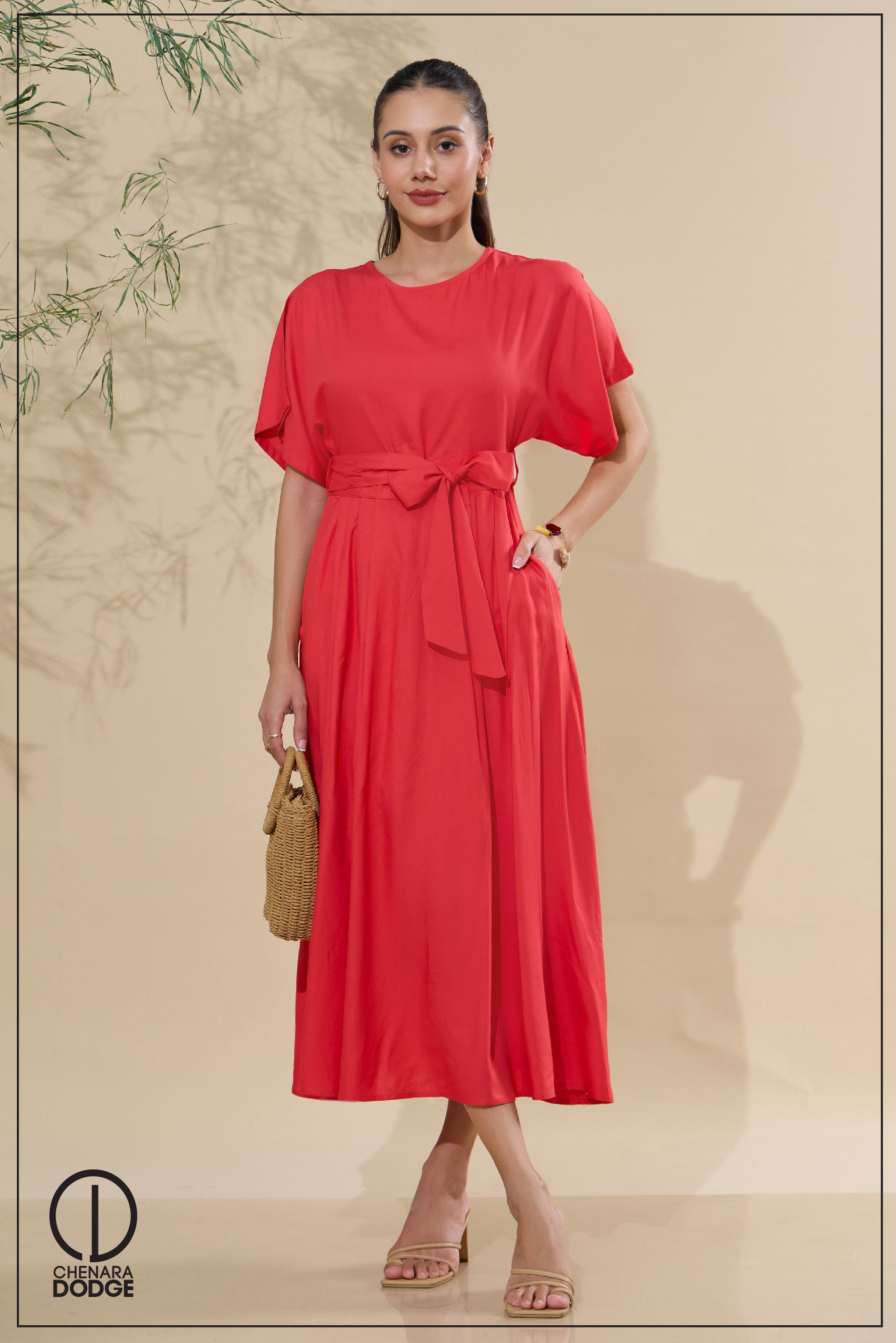LISA FRONT TIE UP MIDI DRESS