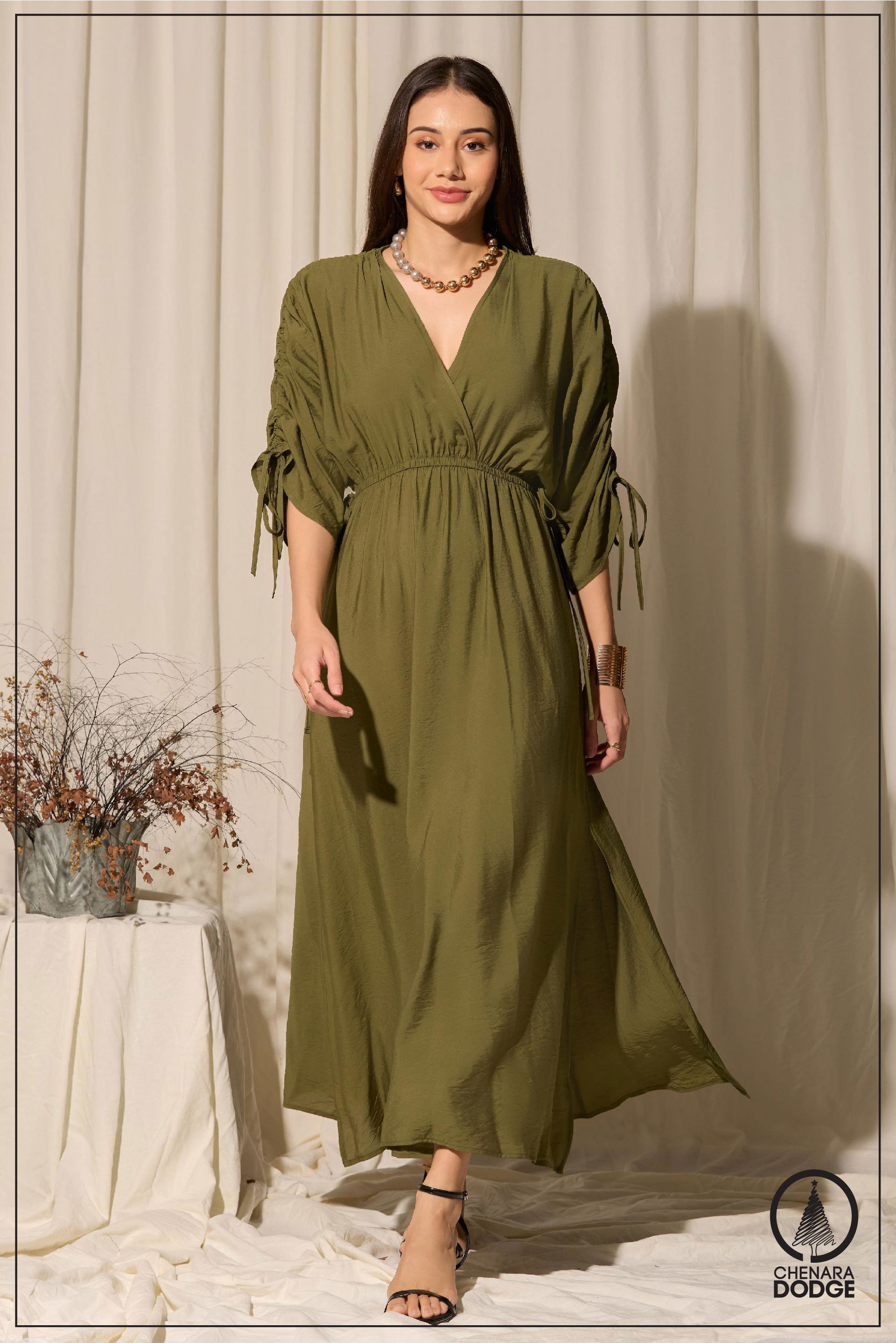 LIYA RUCHED SLEEVE MAXI DRESS