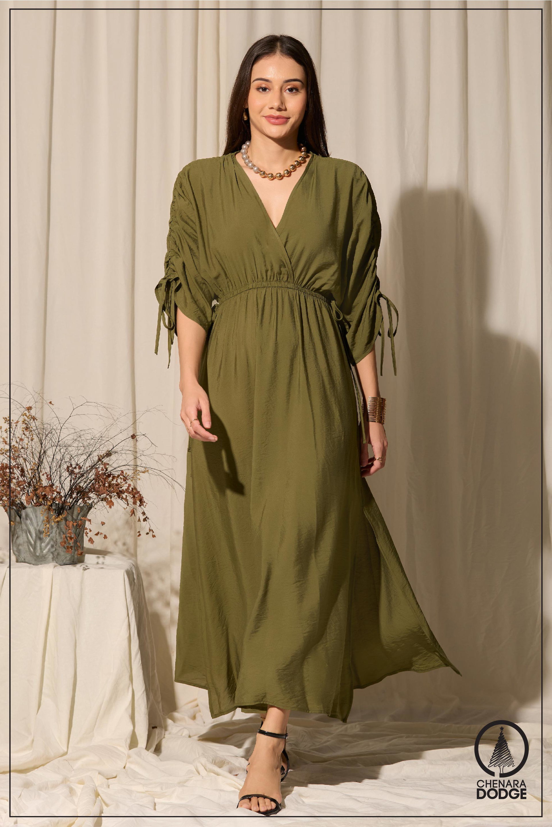 LIYA RUCHED SLEEVE MAXI DRESS