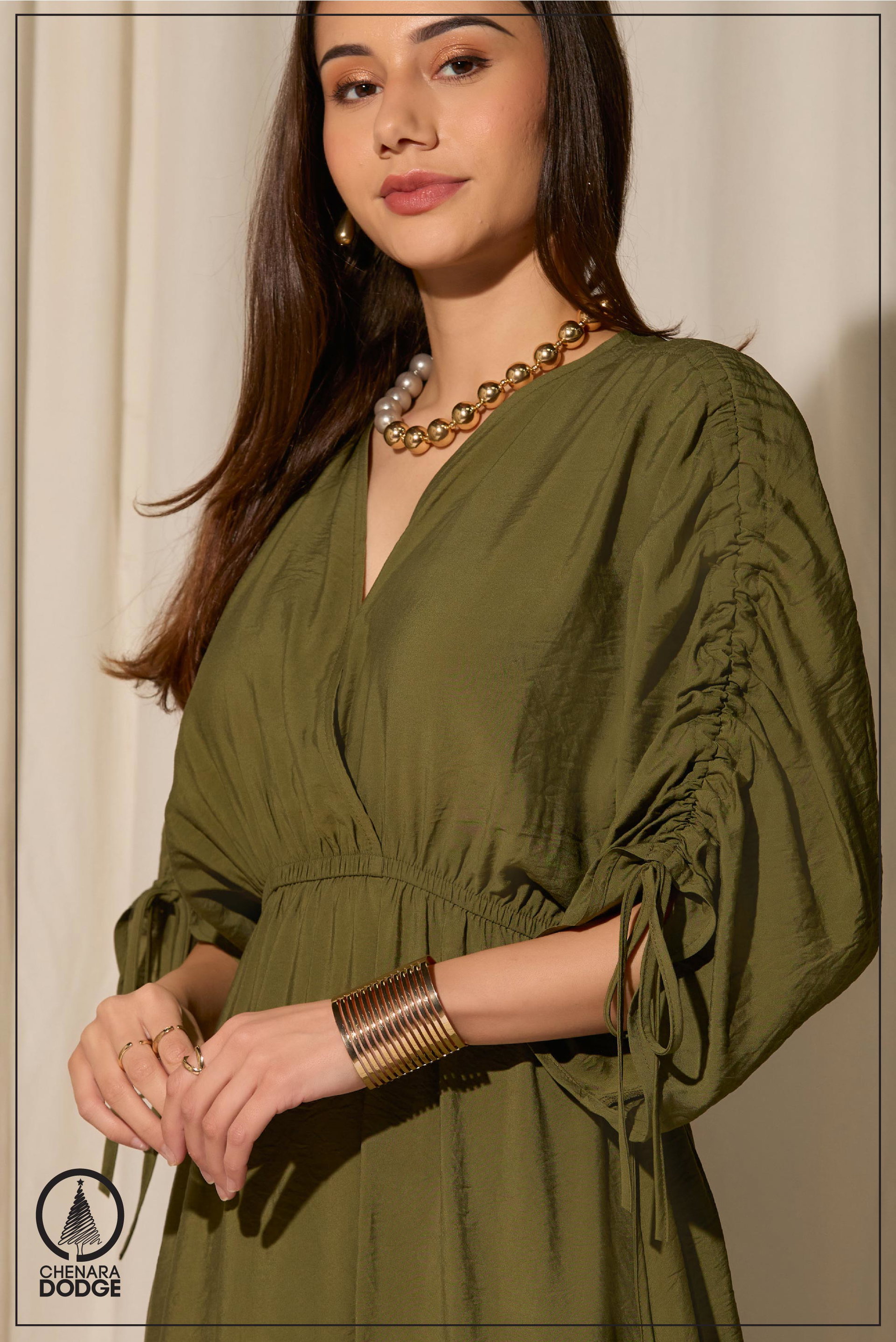 LIYA RUCHED SLEEVE MAXI DRESS