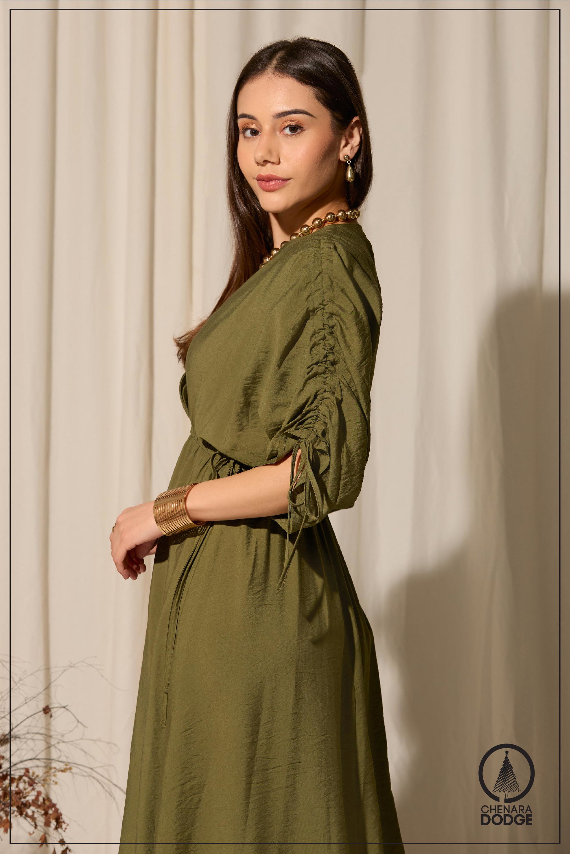 LIYA RUCHED SLEEVE MAXI DRESS