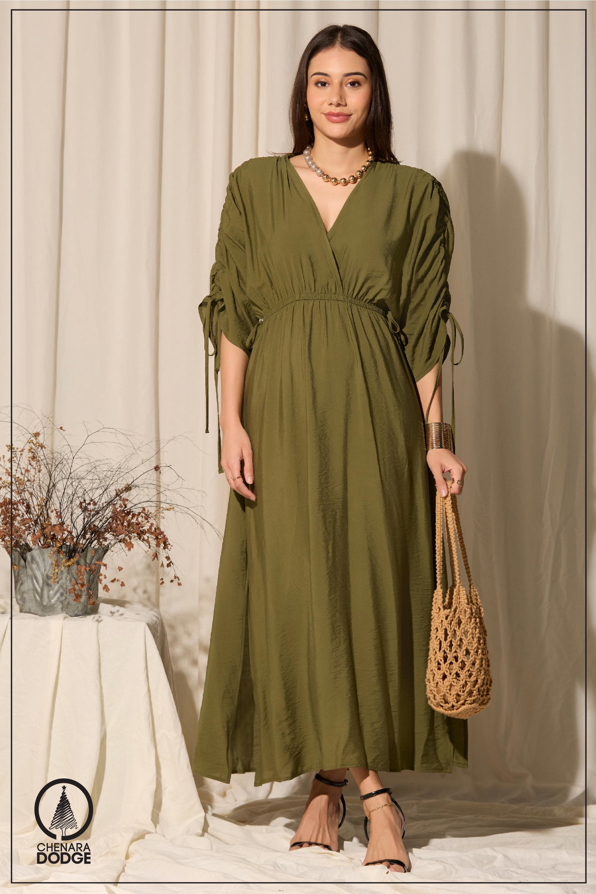 LIYA RUCHED SLEEVE MAXI DRESS