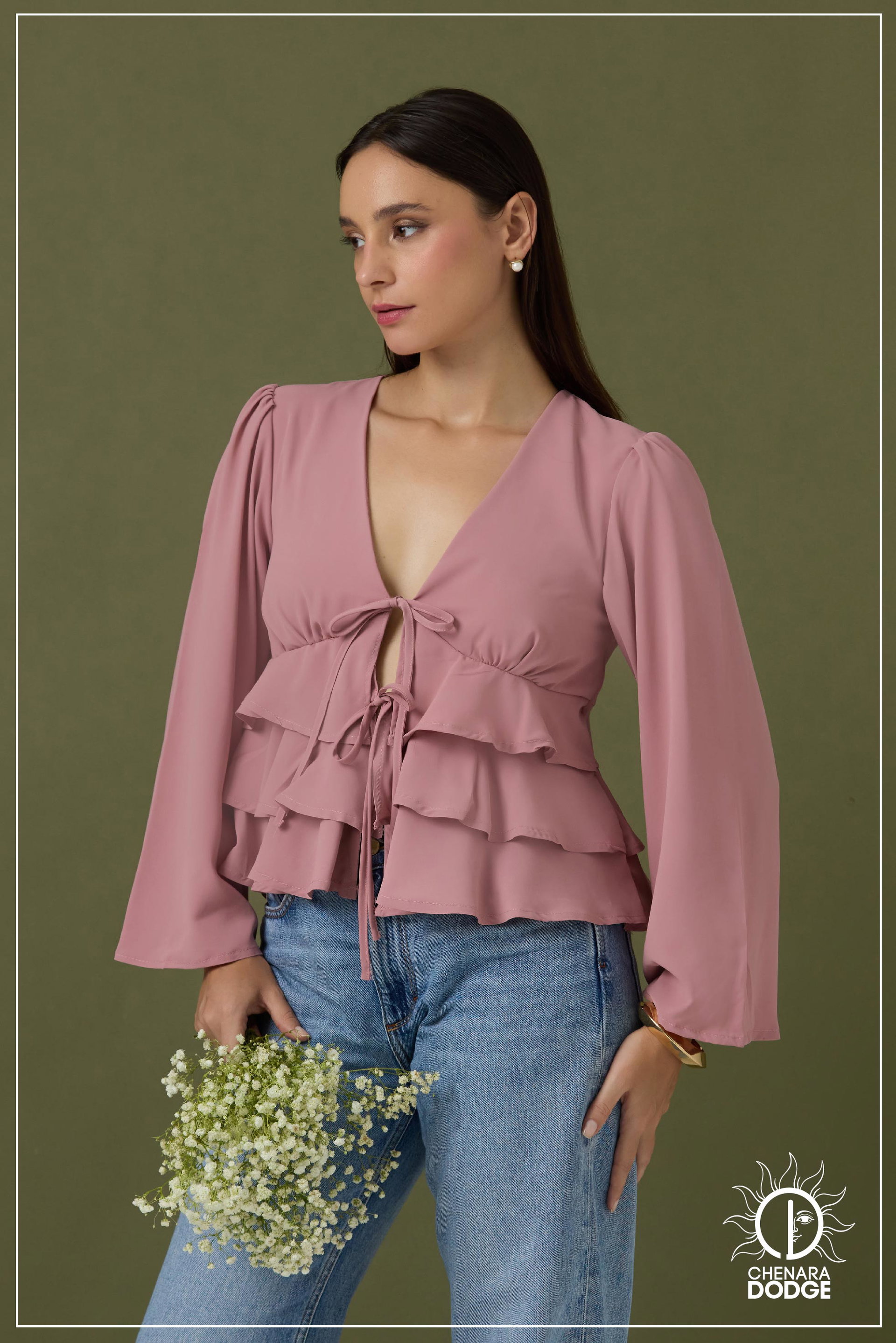 LIZA V NECK FRILL DETAILED CROP TOP