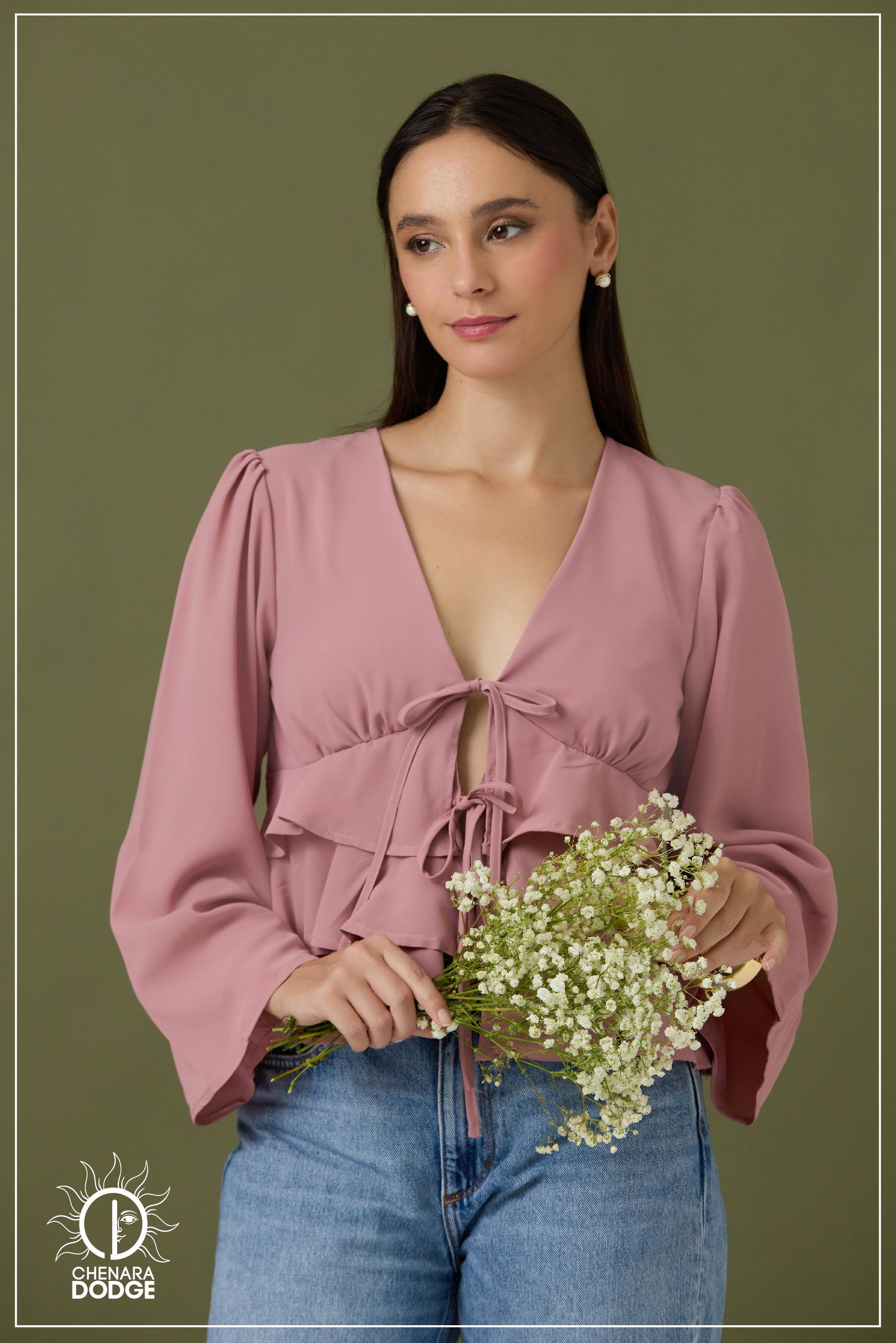 LIZA V NECK FRILL DETAILED CROP TOP