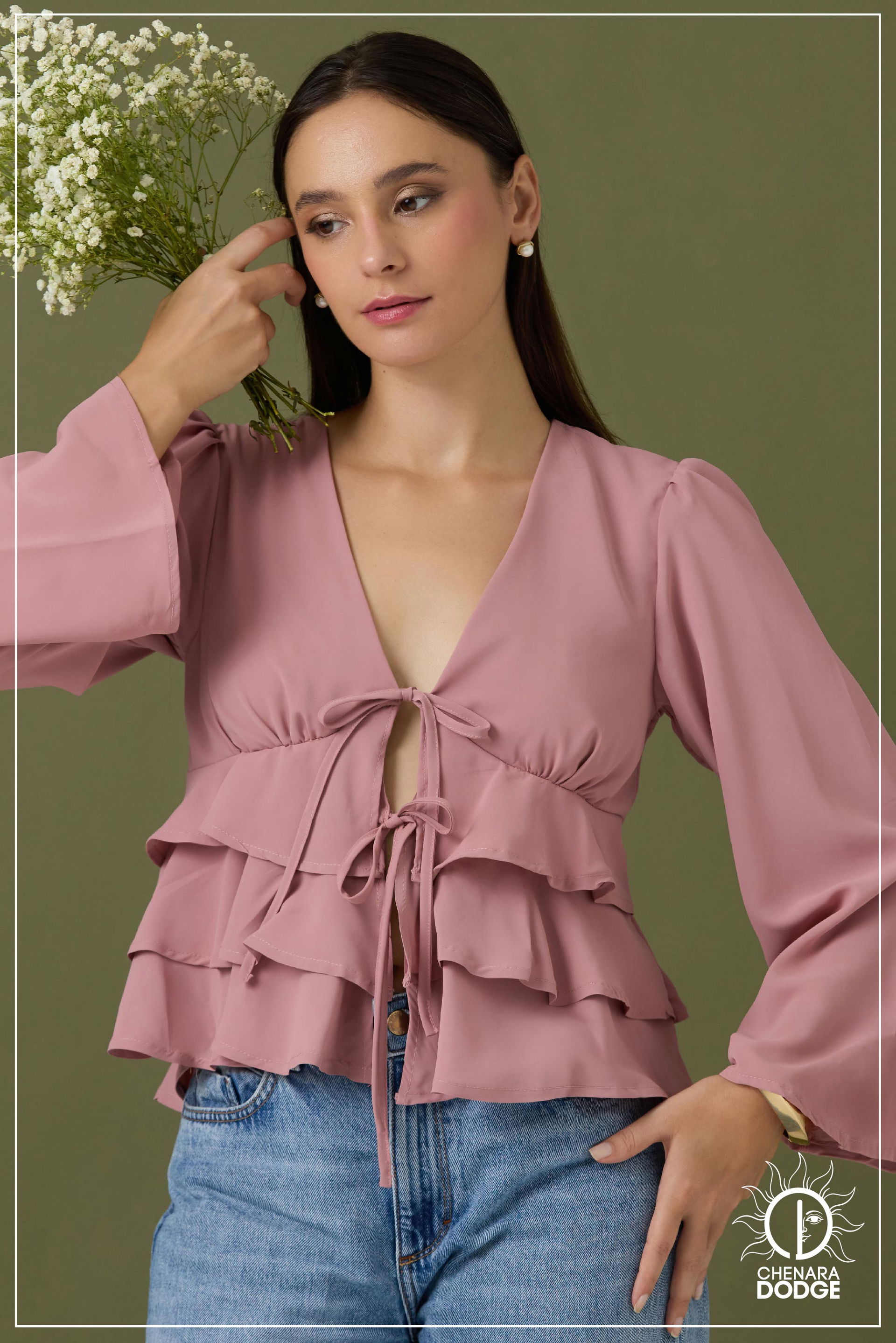 LIZA V NECK FRILL DETAILED CROP TOP