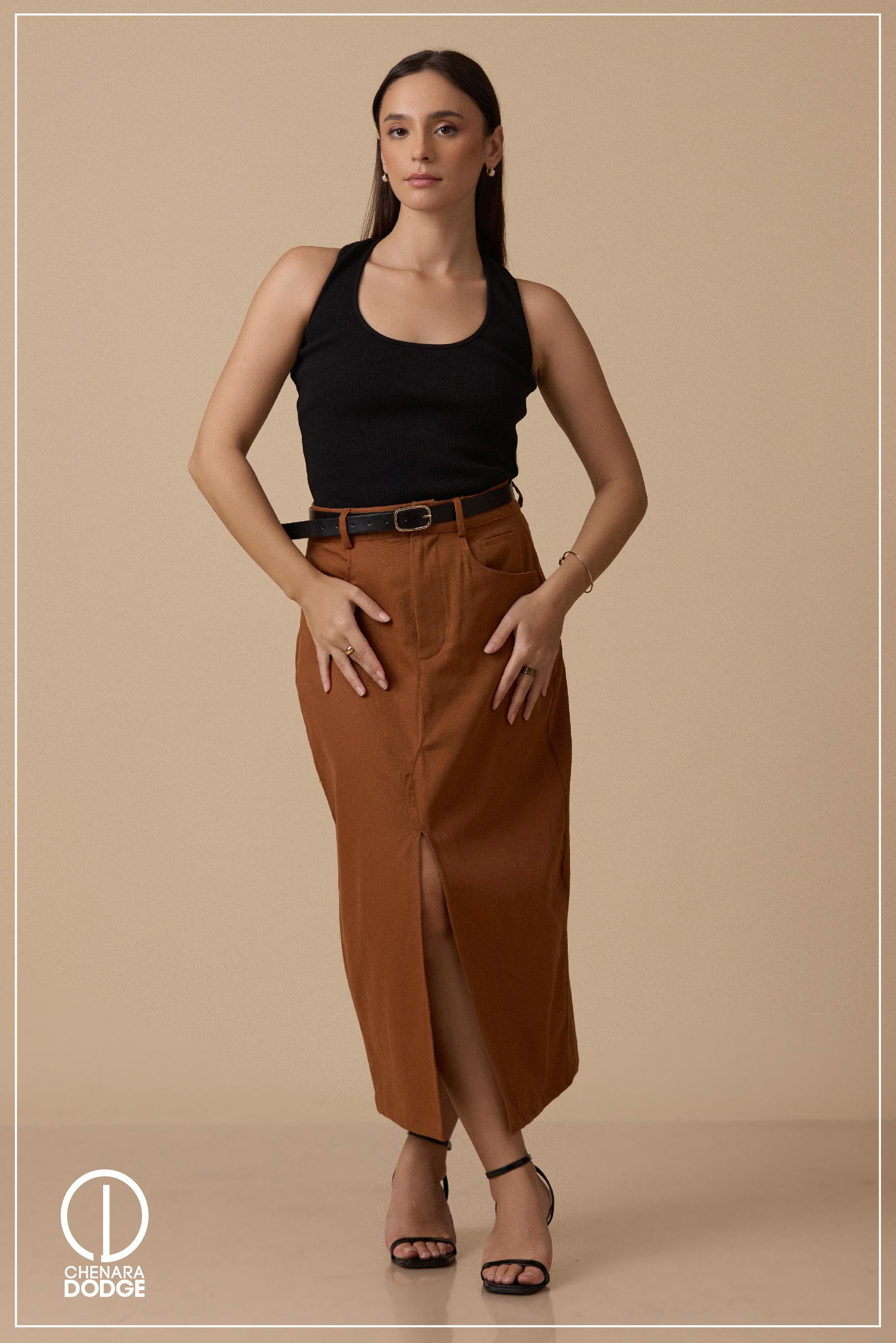 LORIA SLIT OPENING MIDI SKIRT