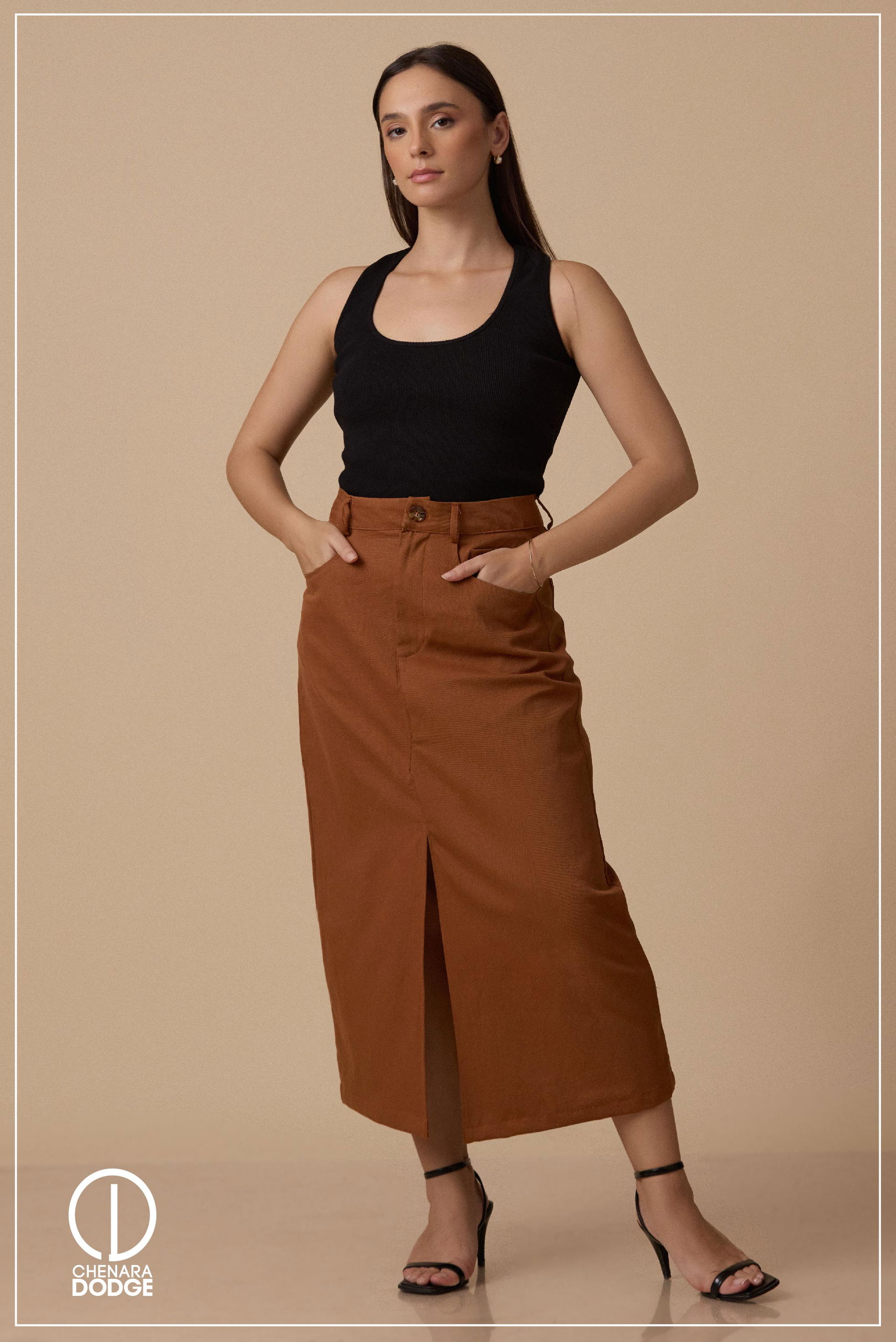 LORIA SLIT OPENING MIDI SKIRT