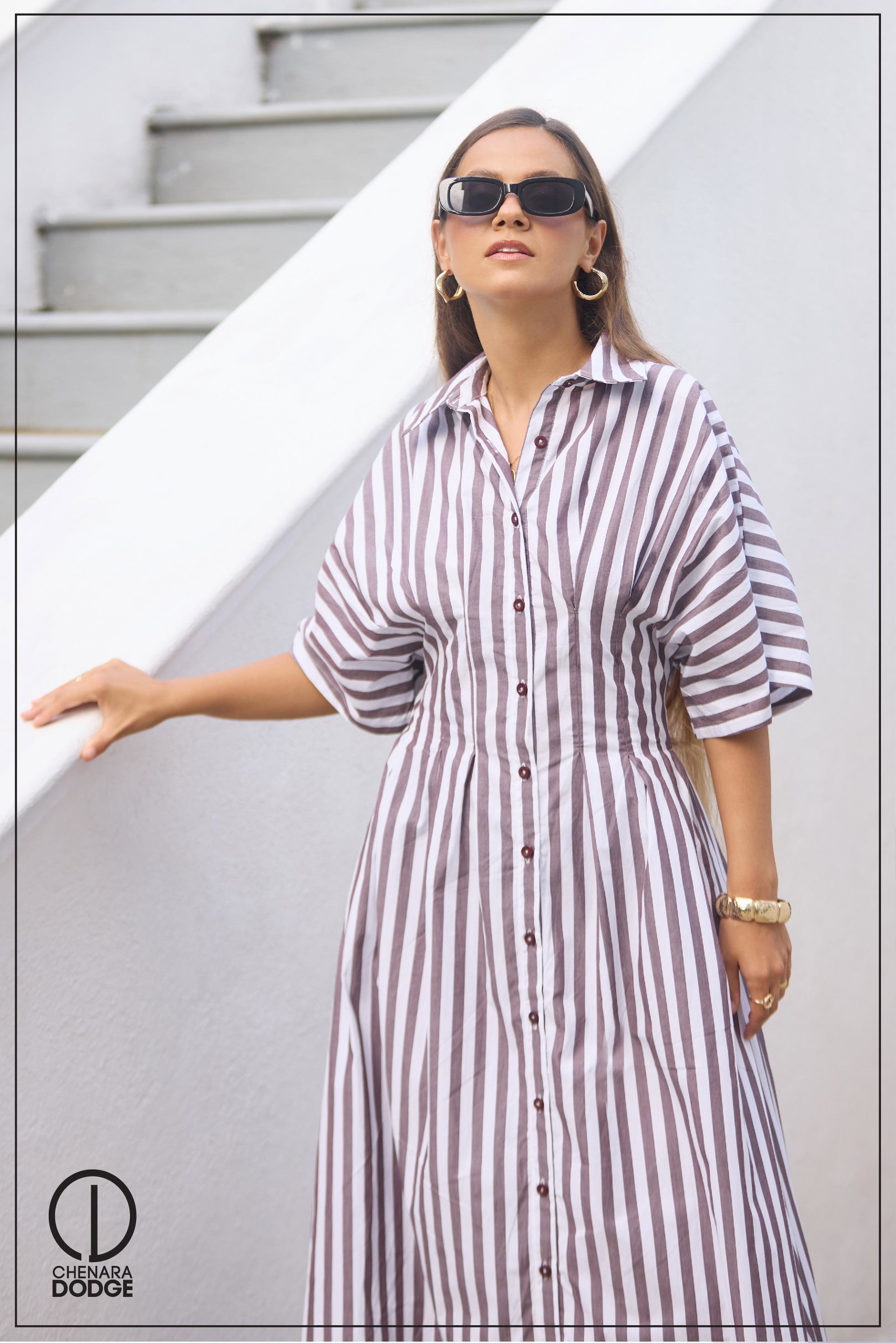 LOVINA PLEATED MIDI SHIRT DRESS
