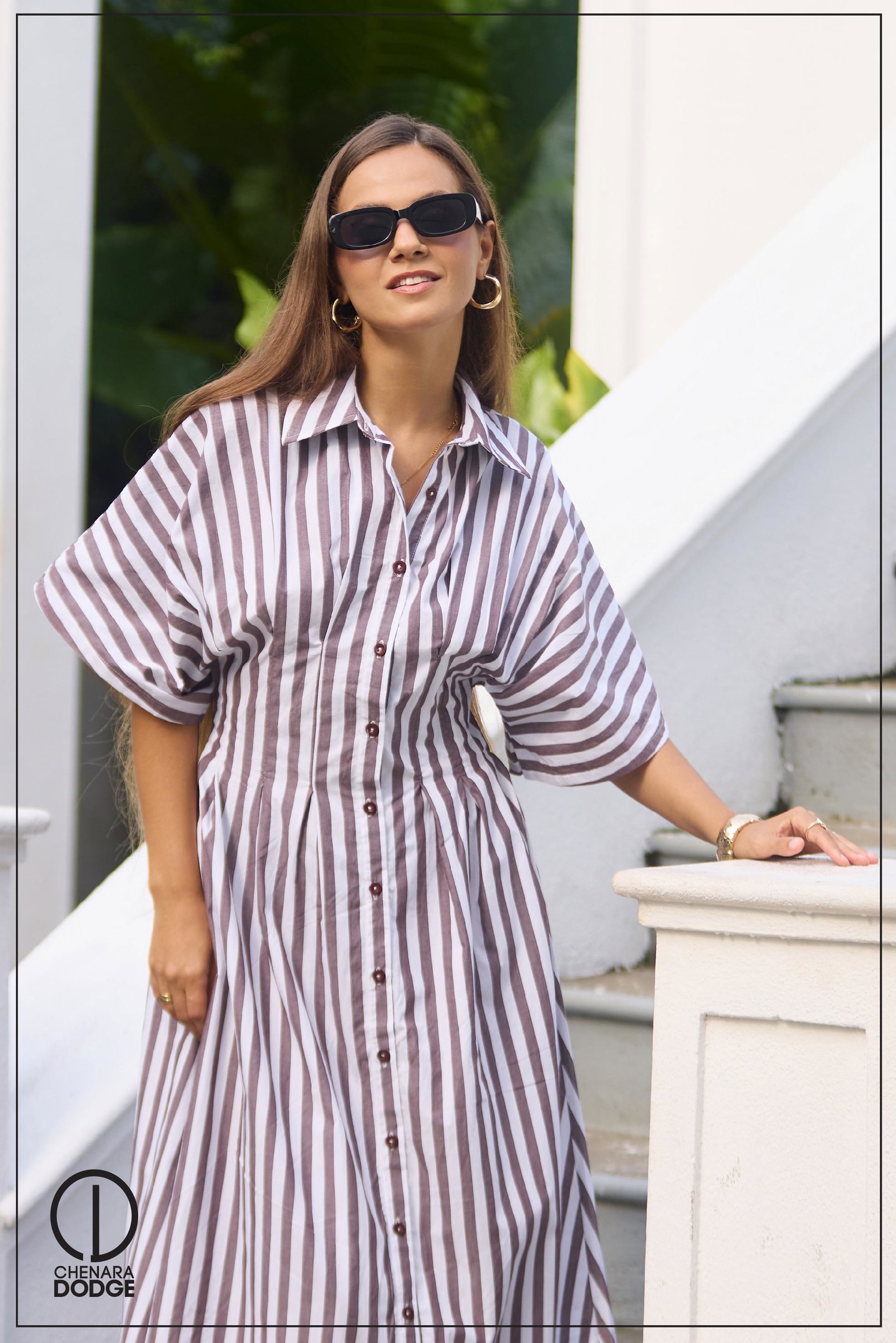LOVINA PLEATED MIDI SHIRT DRESS