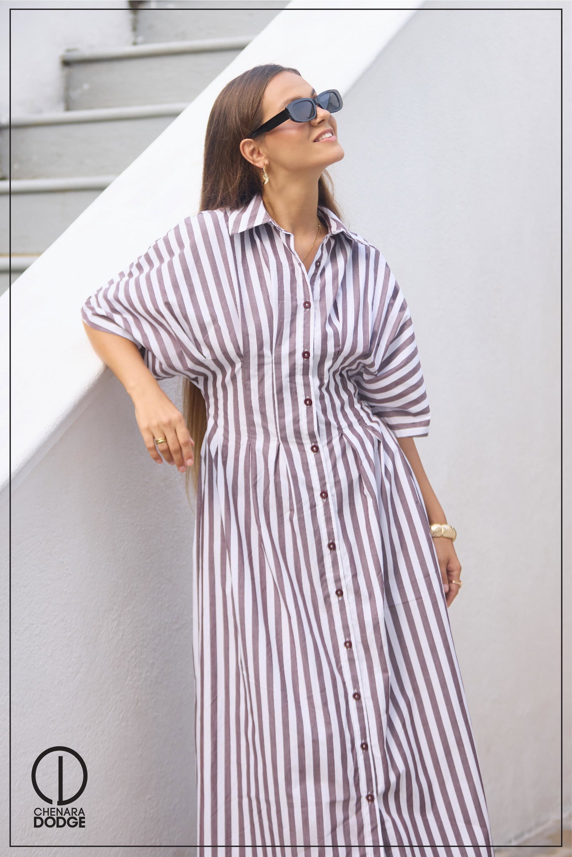 LOVINA PLEATED MIDI SHIRT DRESS