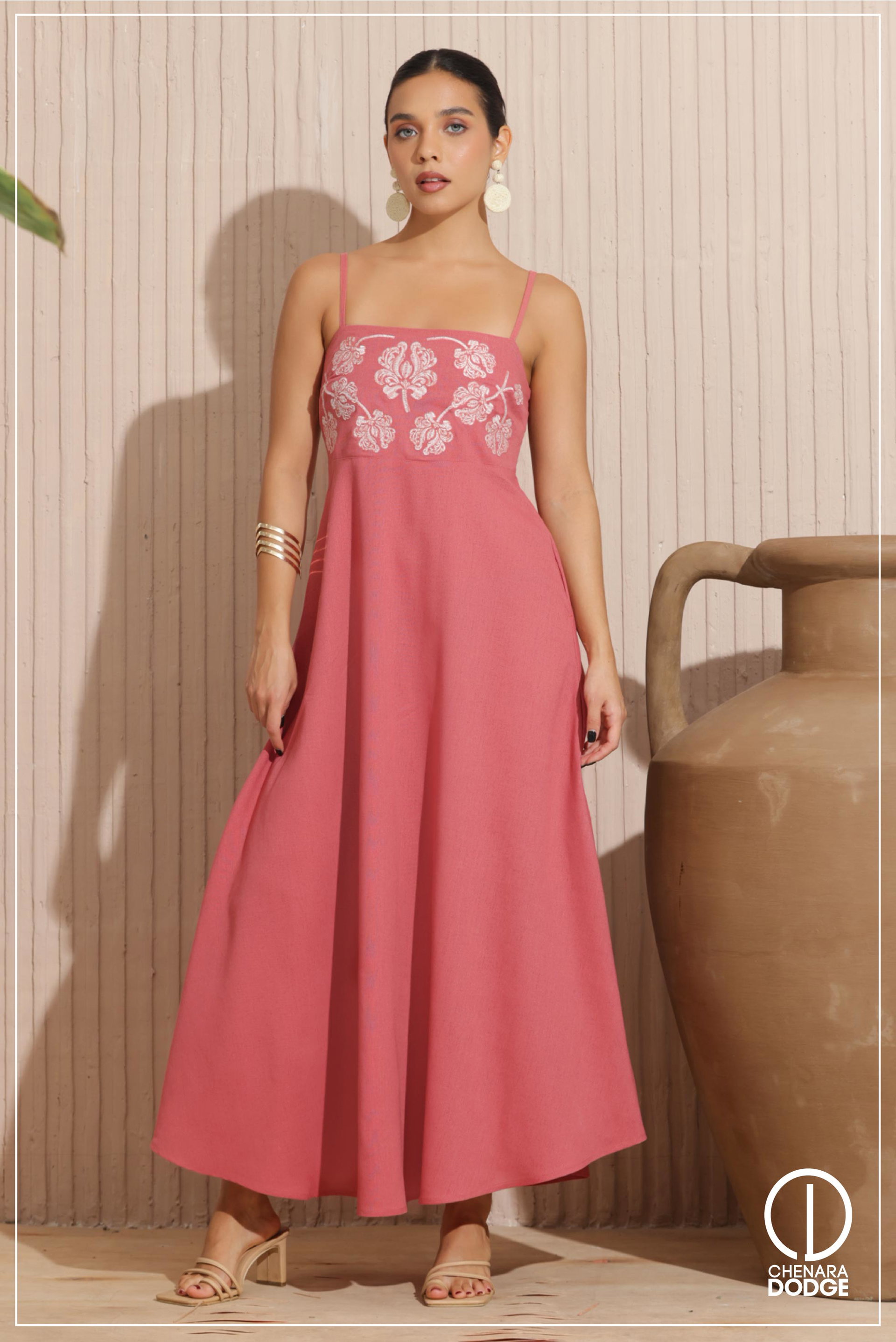 LUNA EMBROIDERED STRAPPY MAXI DRESS