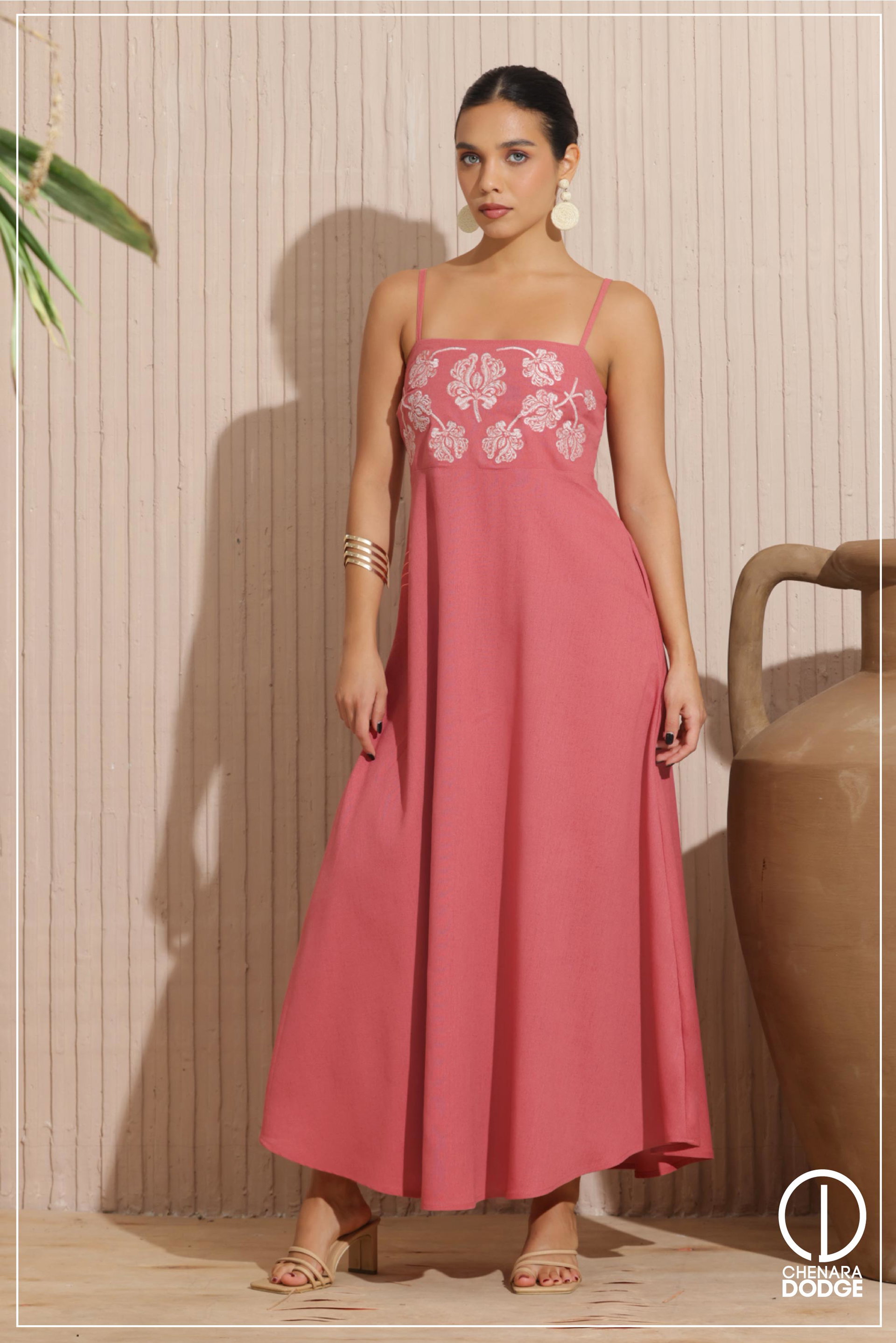 LUNA EMBROIDERED STRAPPY MAXI DRESS