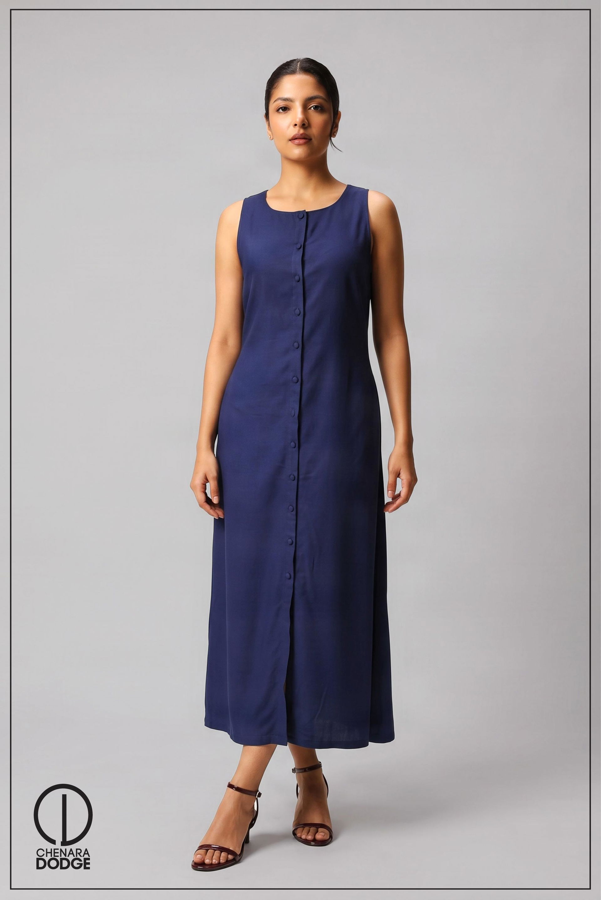 MADELINE ROUND NECK BUTTON DOWN MAXI DRESS