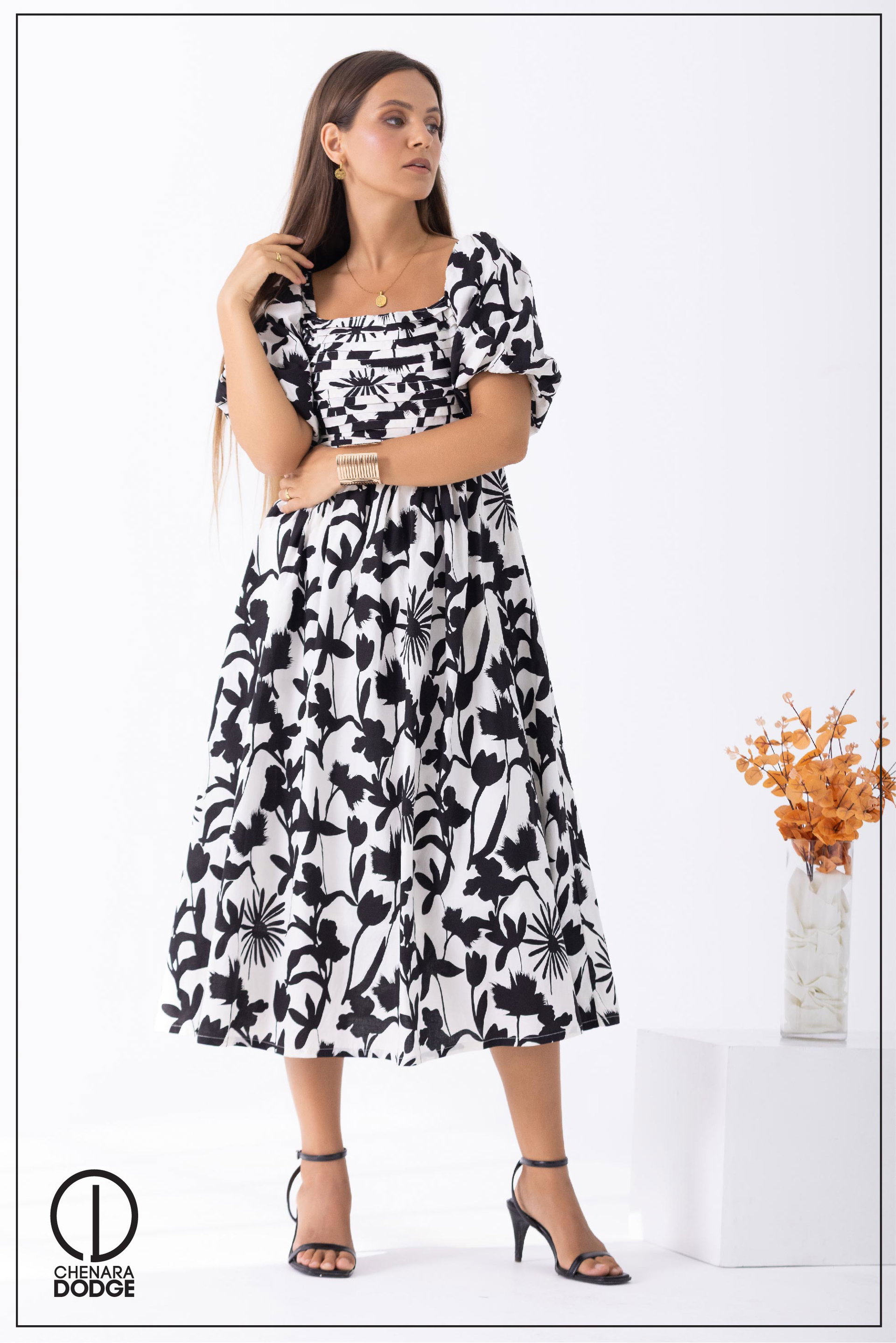 MAIRA BALLOON SLEEVE PINTUCK MIDI DRESS
