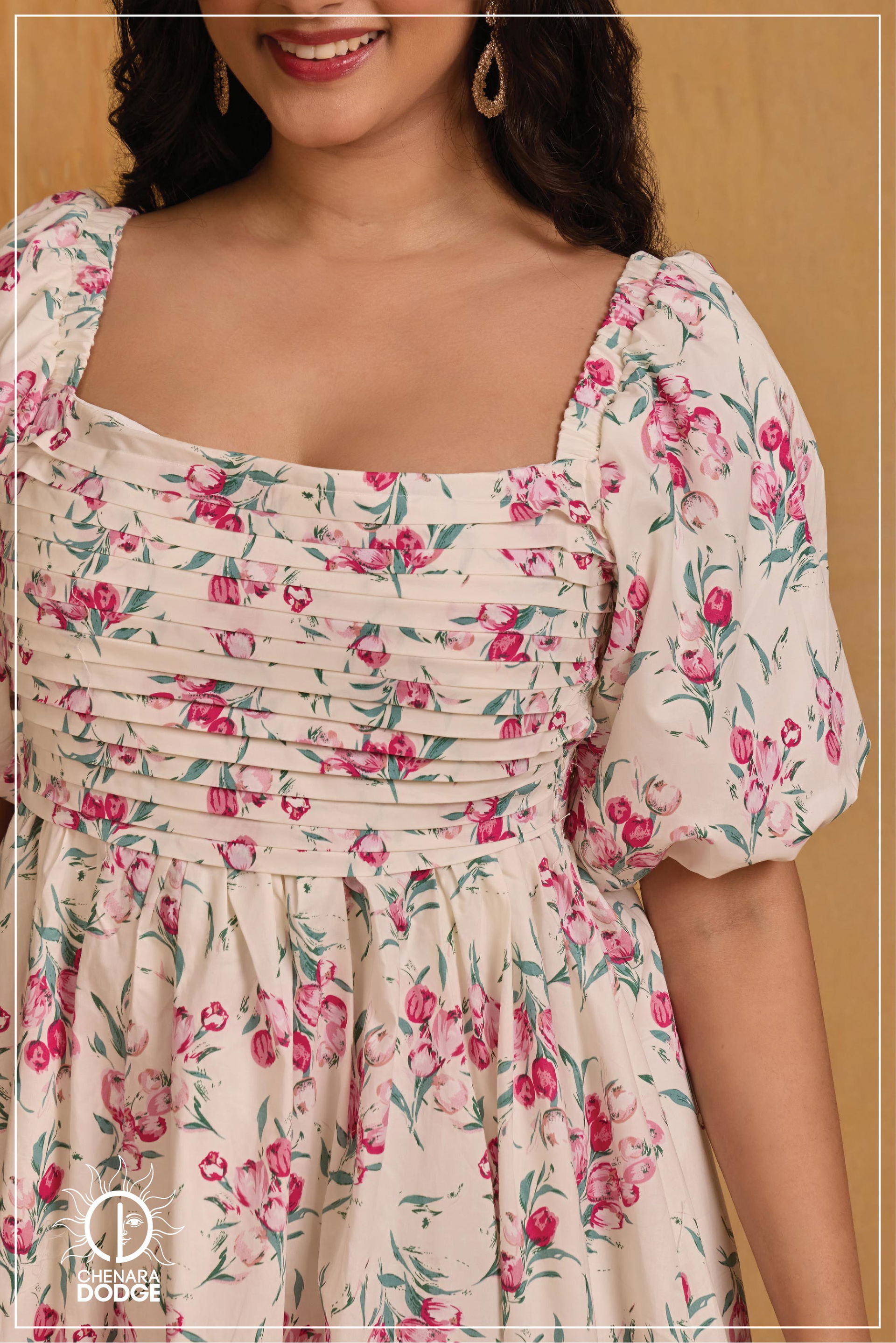 MAIRA BALLOON SLEEVE PINTUCK MIDI DRESS