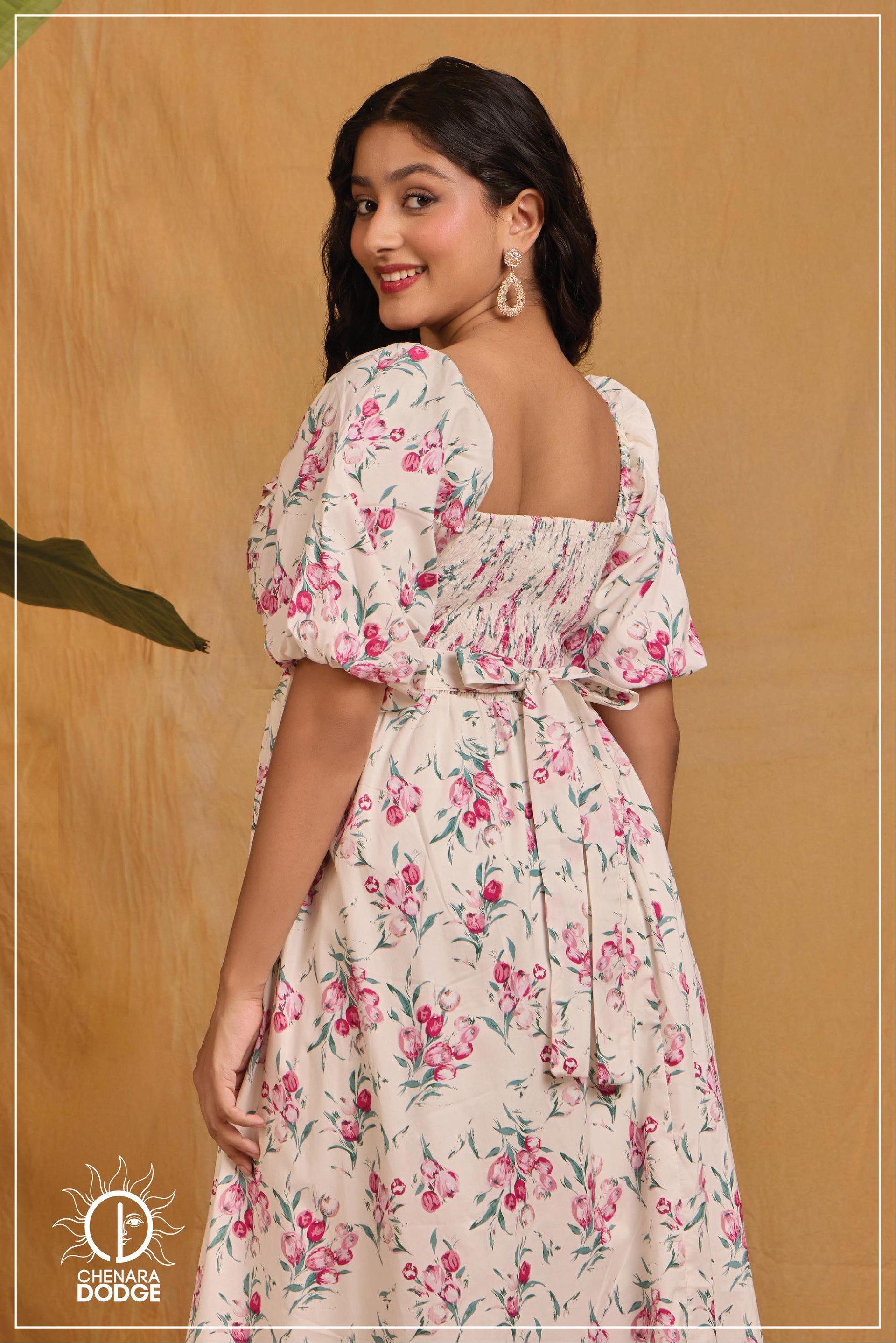 MAIRA BALLOON SLEEVE PINTUCK MIDI DRESS