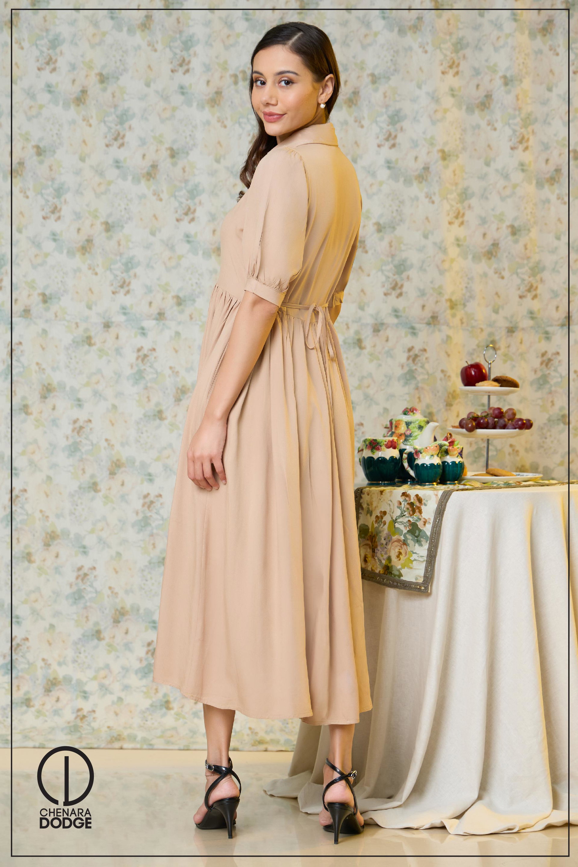 MAYA HIGH NECK COLLAR  MIDI DRESS