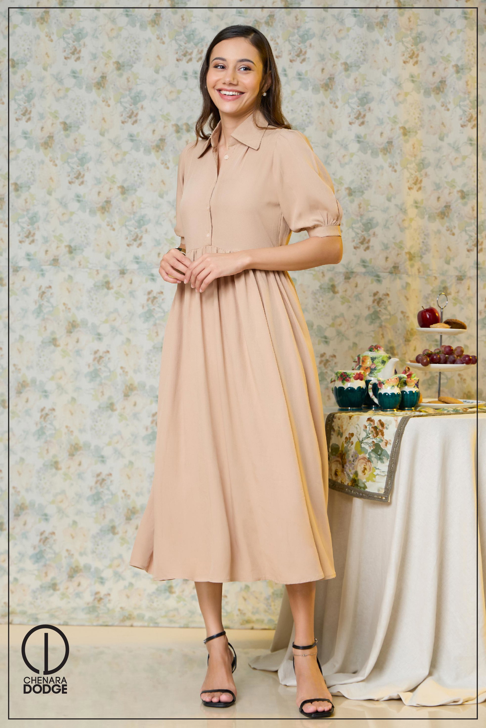 MAYA HIGH NECK COLLAR  MIDI DRESS