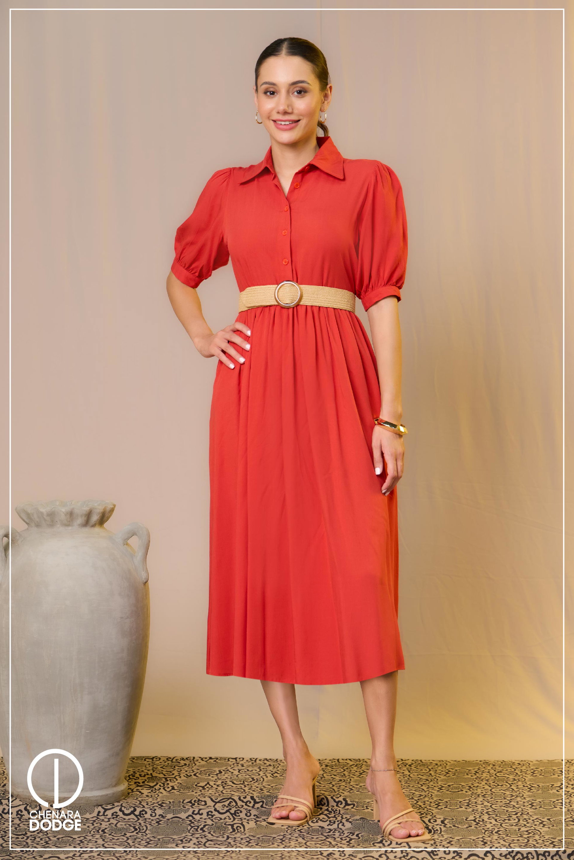 MAYA HIGH NECK COLLAR  MIDI DRESS