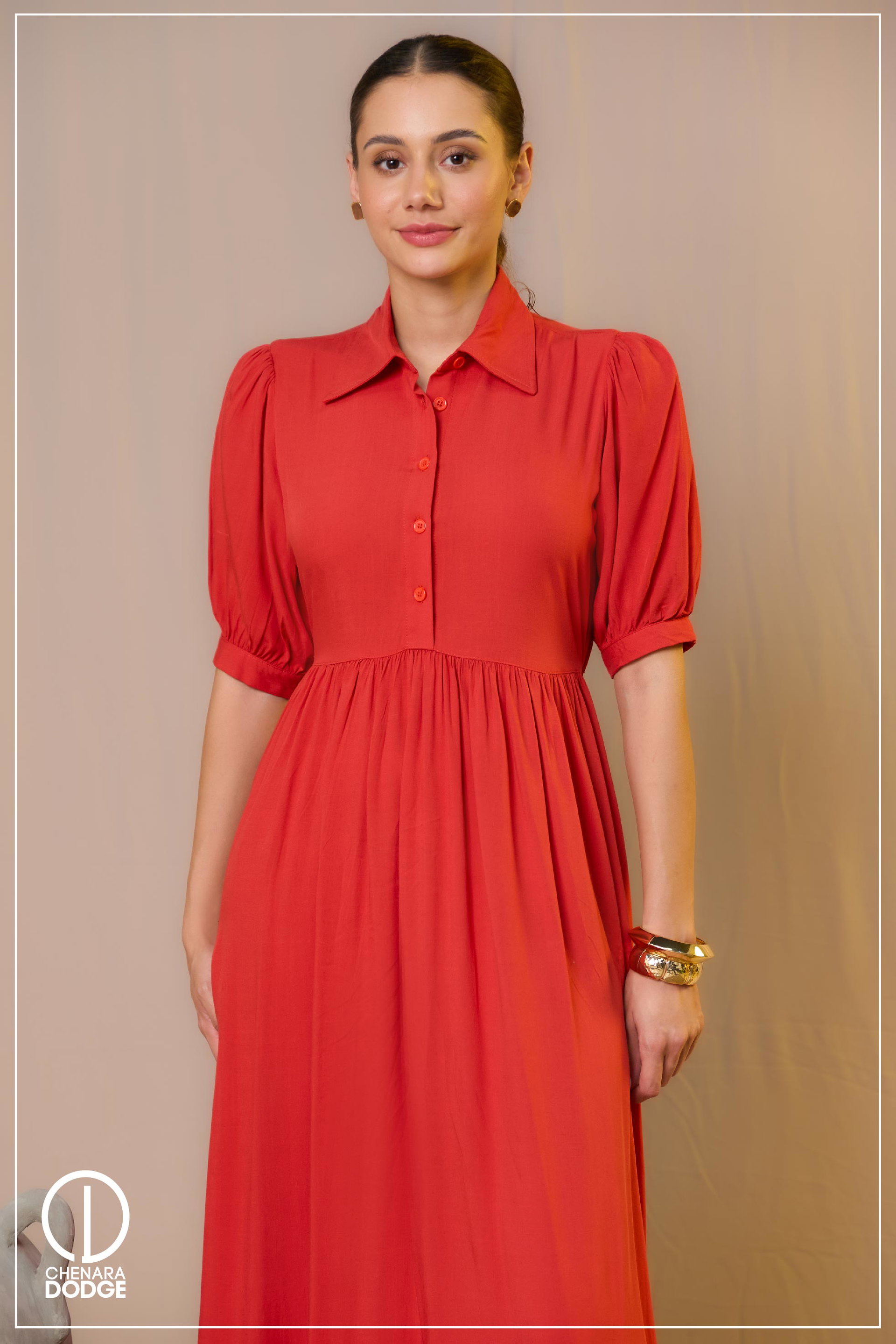 MAYA HIGH NECK COLLAR  MIDI DRESS