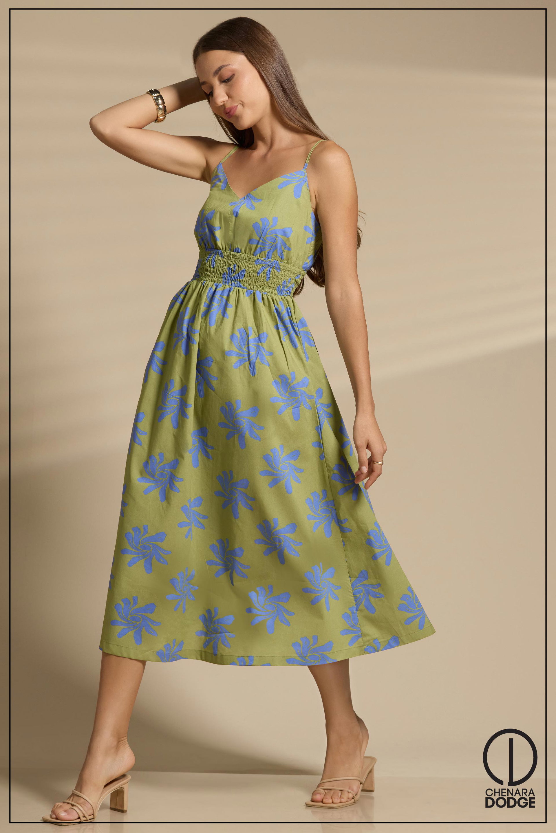 MIADA SMOCKING MIDI DRESS