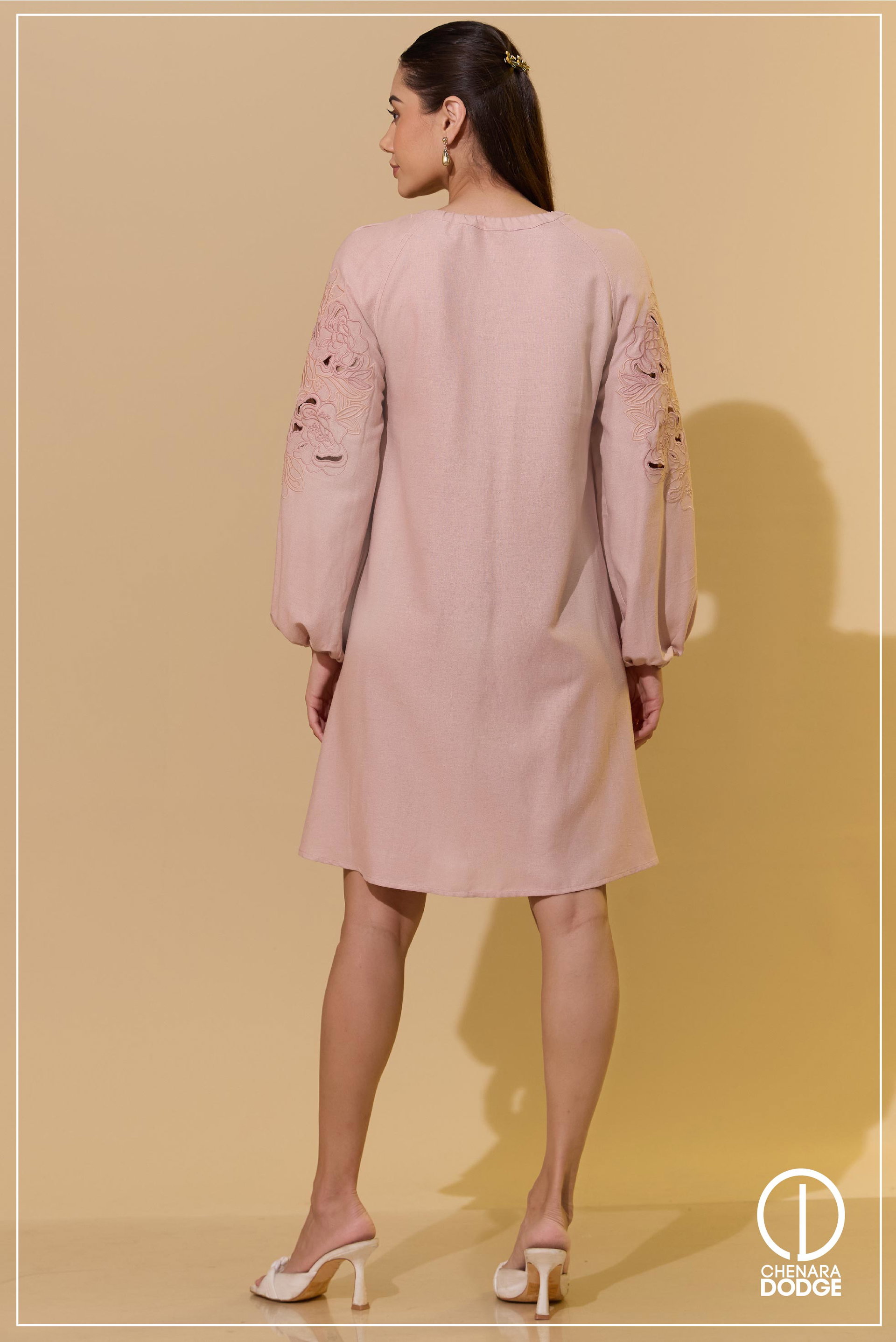 NUDE EMBROIDERED MINI DRESS