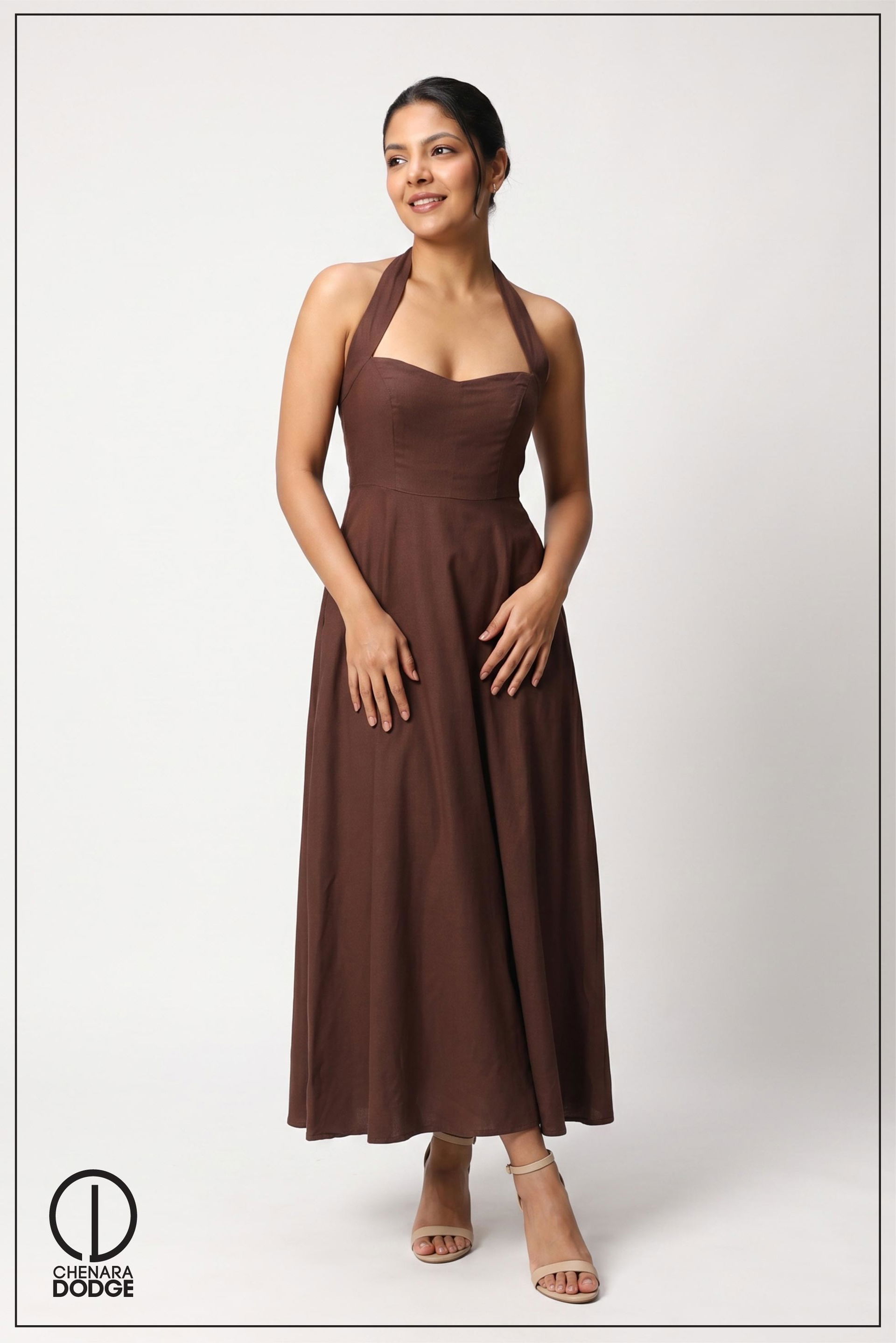 NUDE HALTER NECK MAXI DRESS