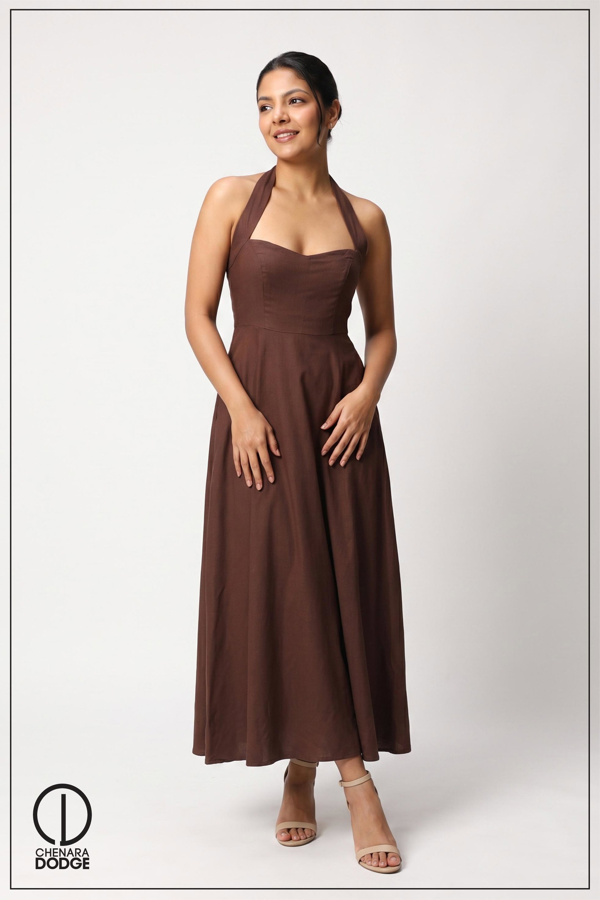 NUDE HALTER NECK MAXI DRESS