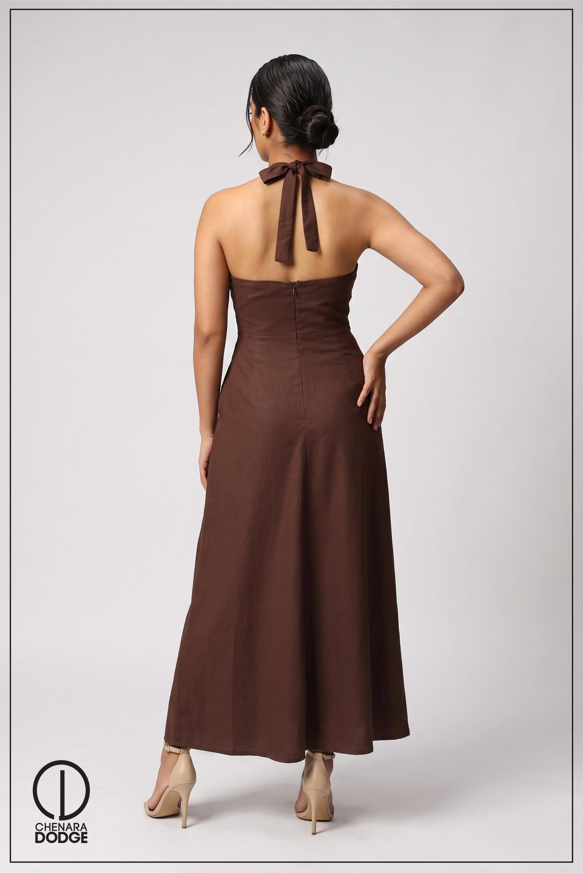 NUDE HALTER NECK MAXI DRESS