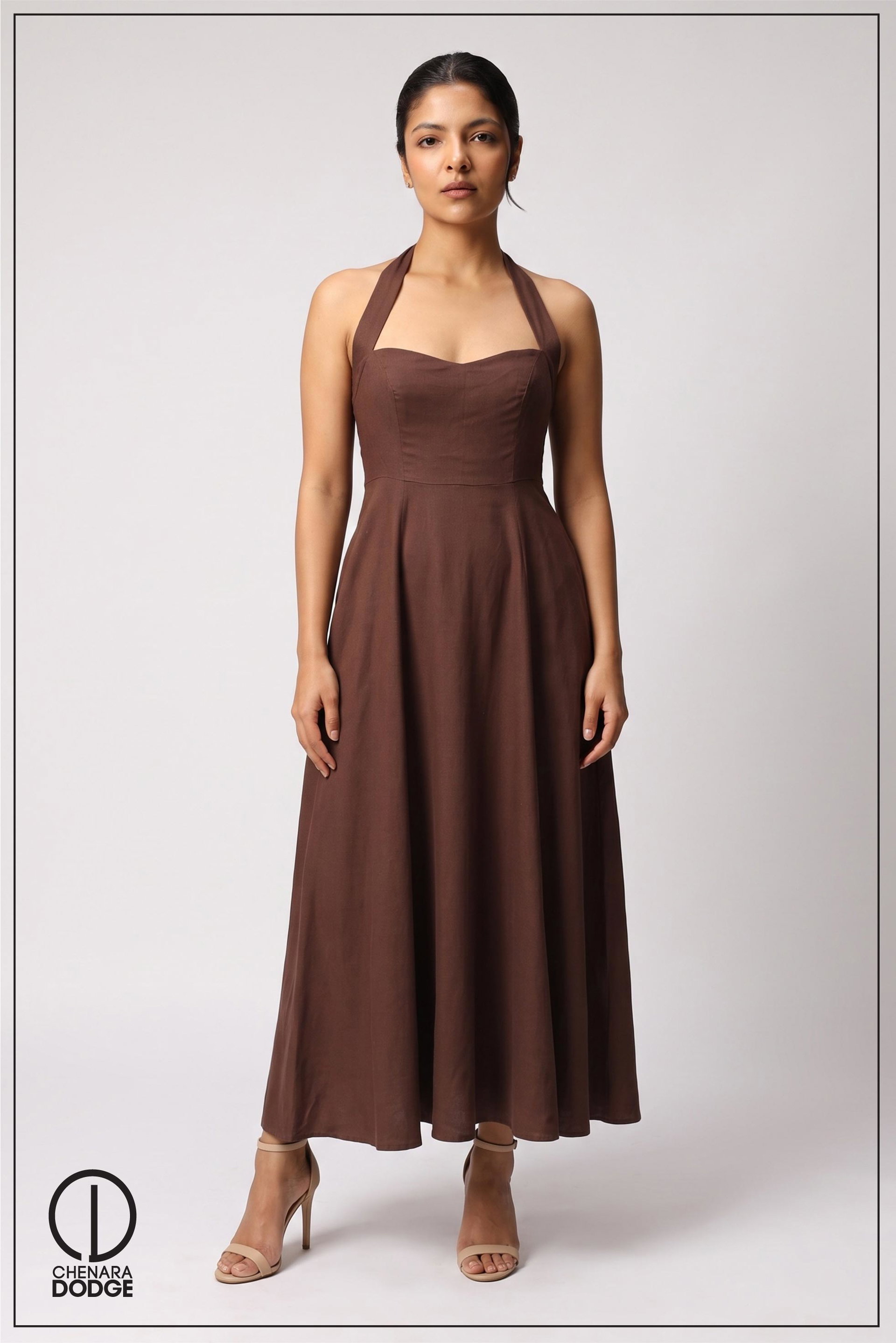 NUDE HALTER NECK MAXI DRESS