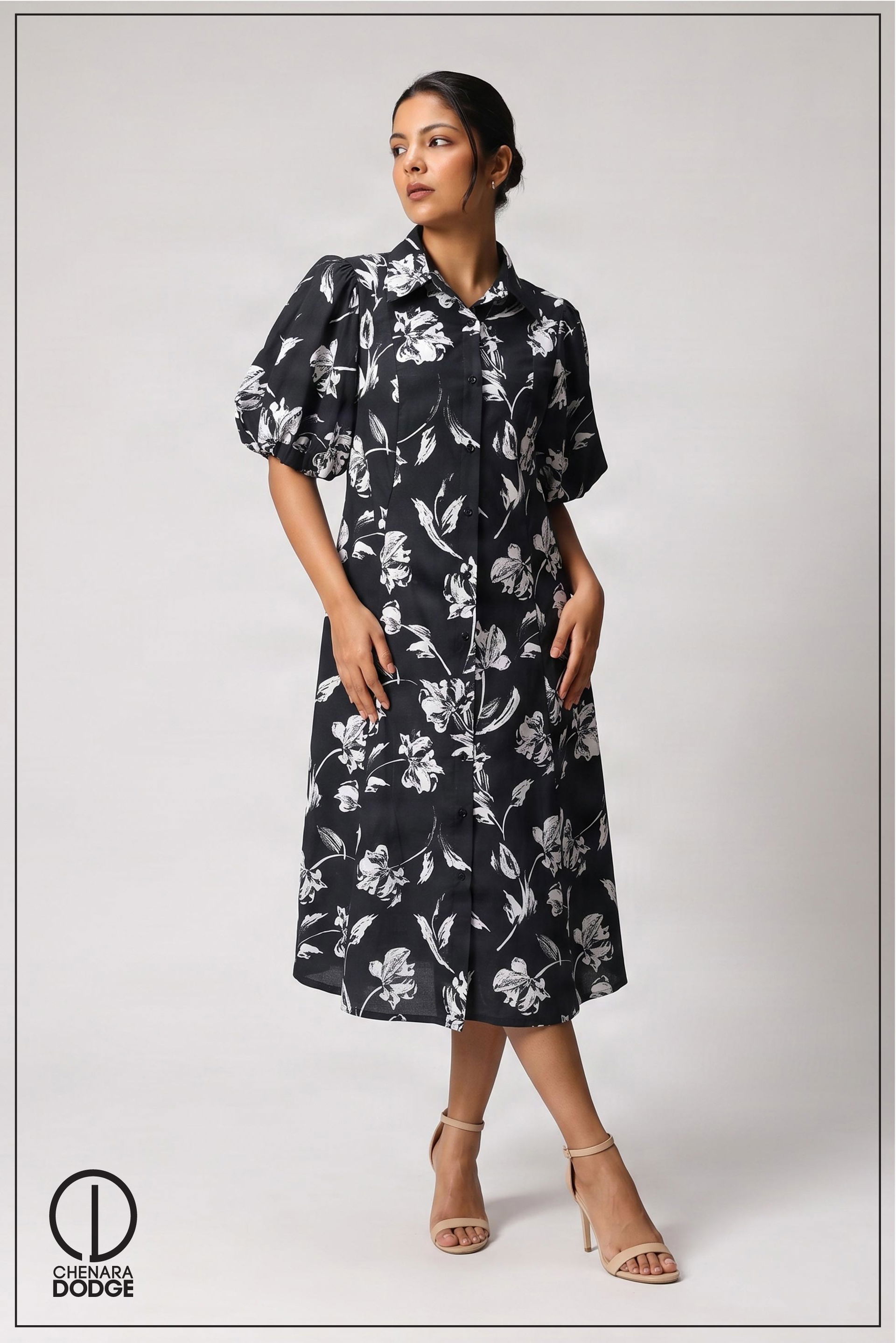 PEYTON PUFF SLEEVE MIDI DRESS