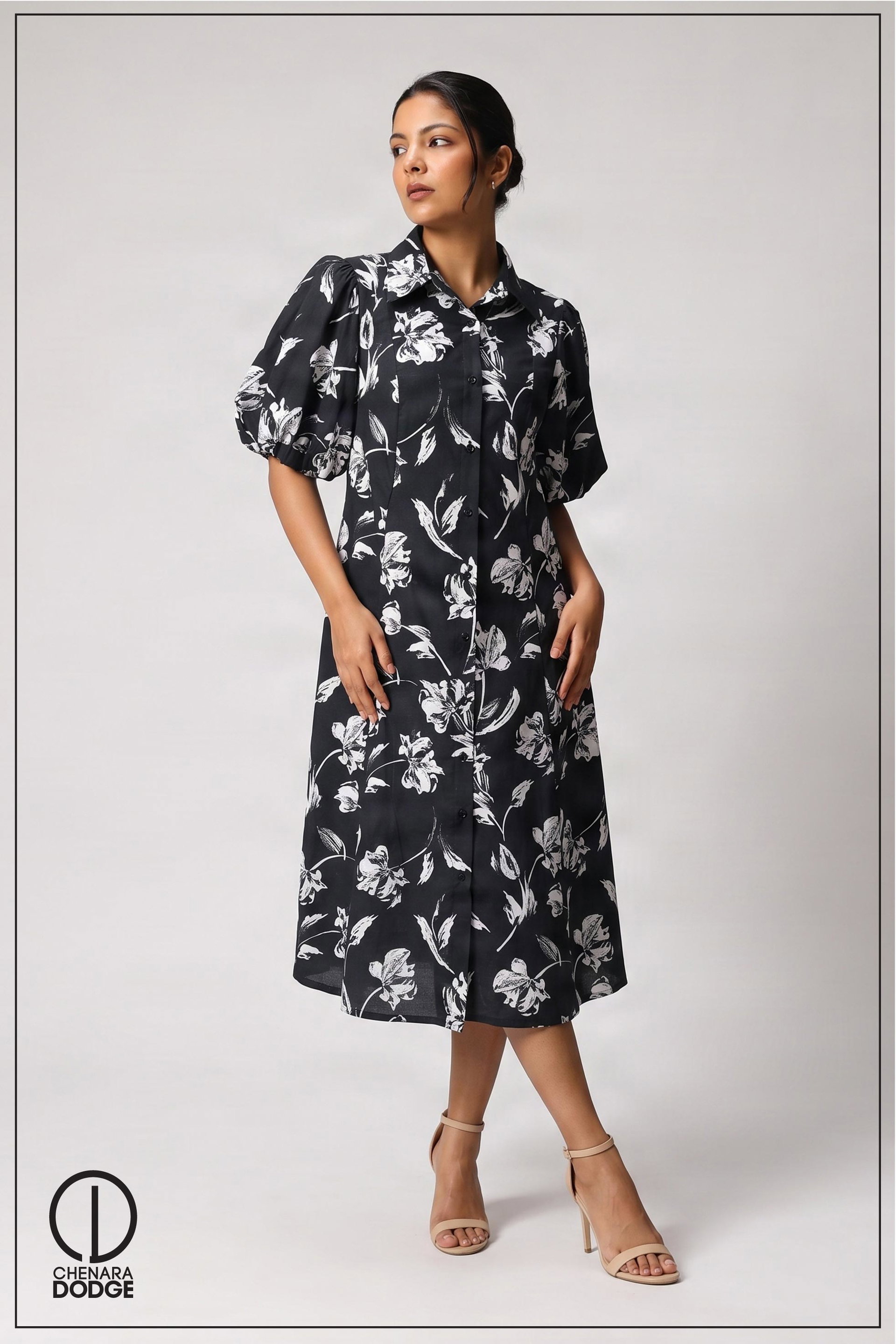 PEYTON PUFF SLEEVE MIDI DRESS