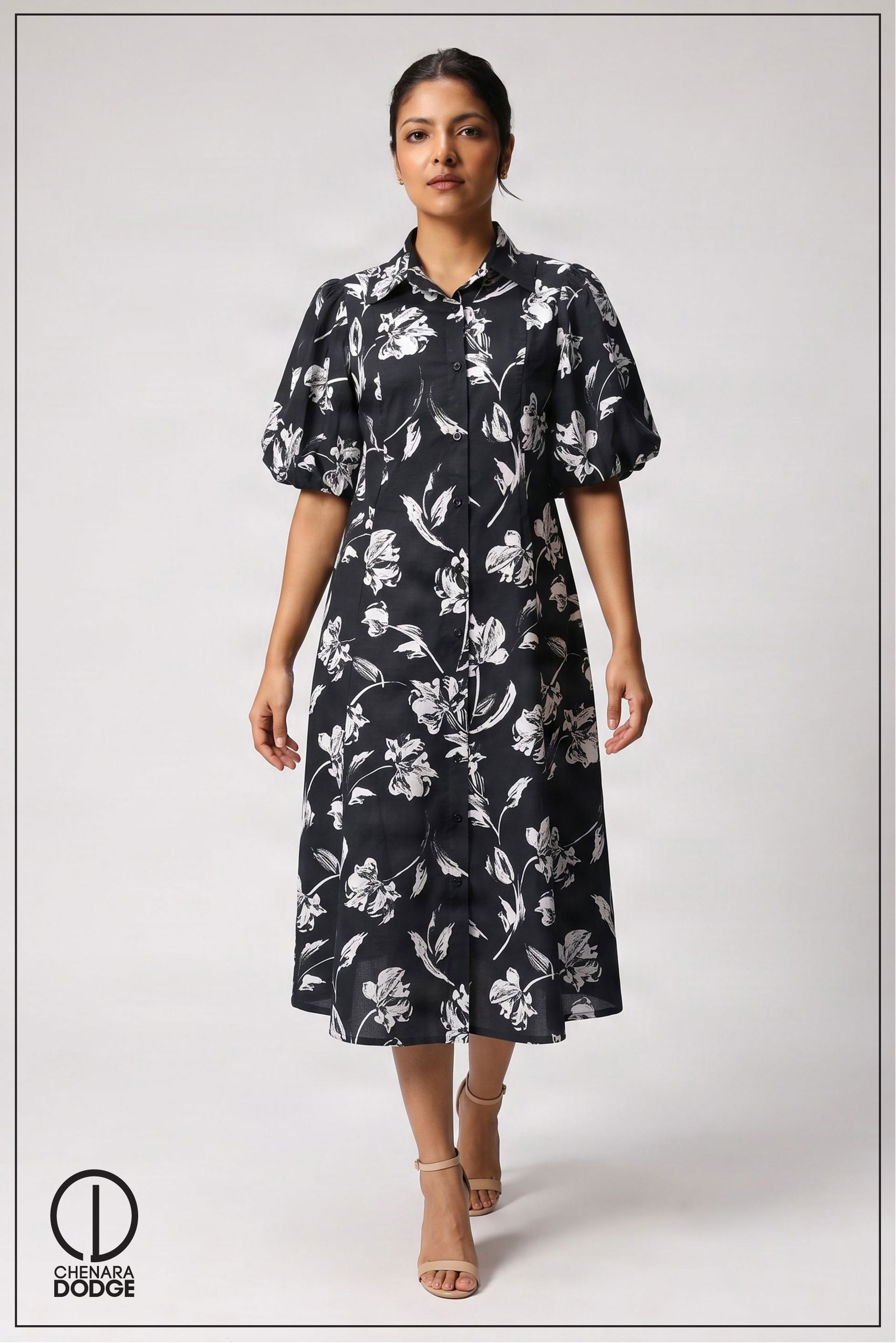PEYTON PUFF SLEEVE MIDI DRESS