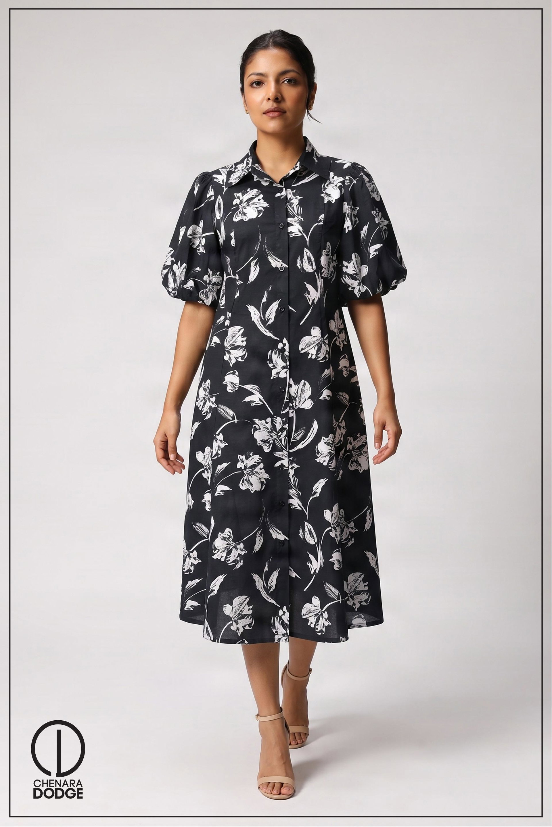 PEYTON PUFF SLEEVE MIDI DRESS