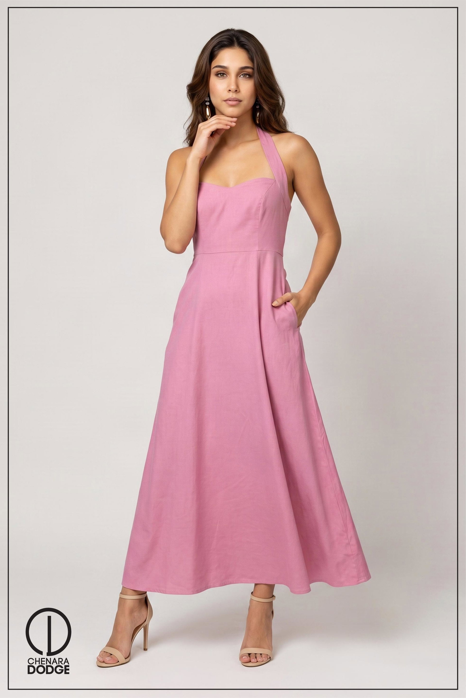 PINKY HALTER NECK MAXI DRESS