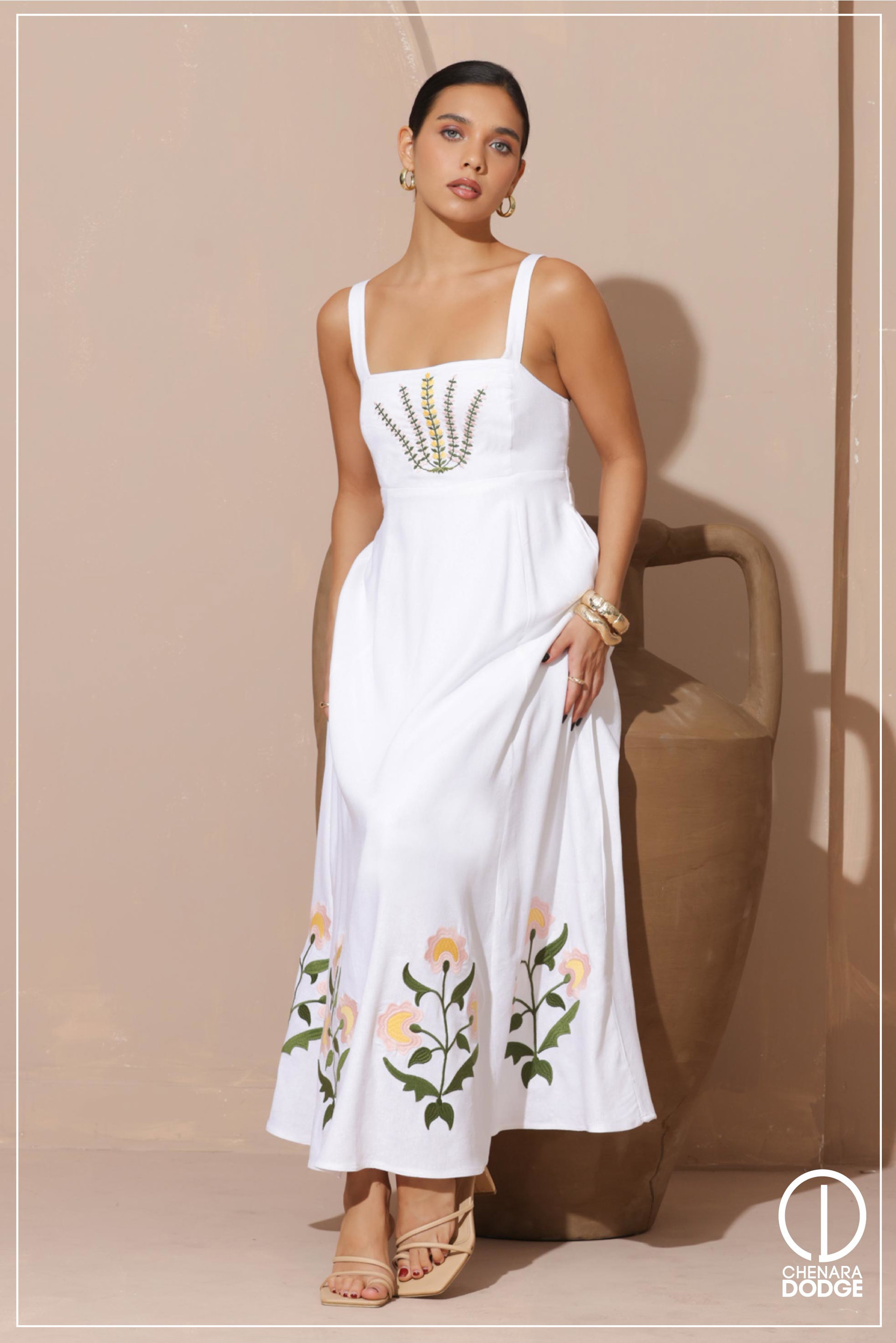 ROMAIN EMB MAXI DRESS