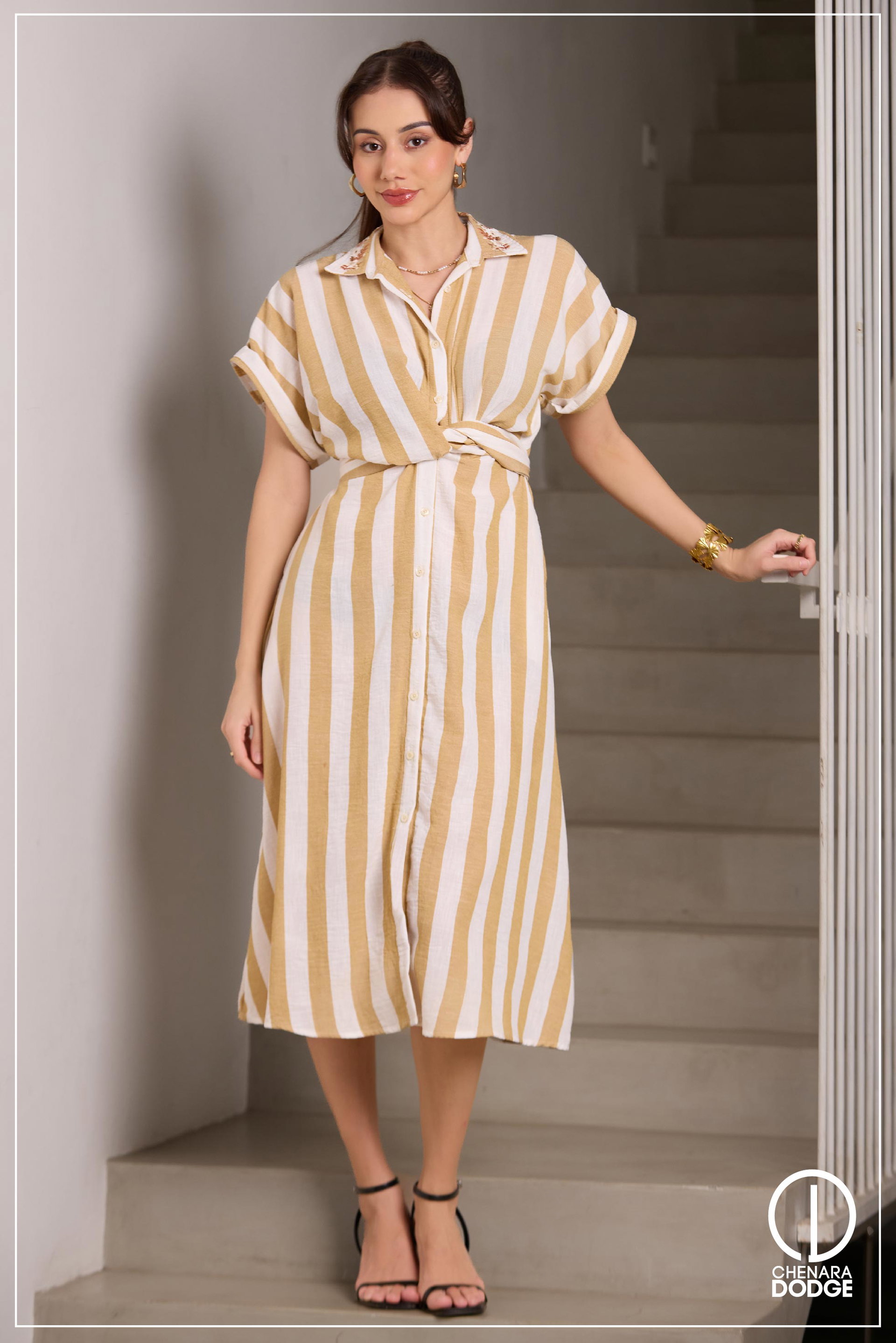 RORY TWISTED EMB MIDI DRESS