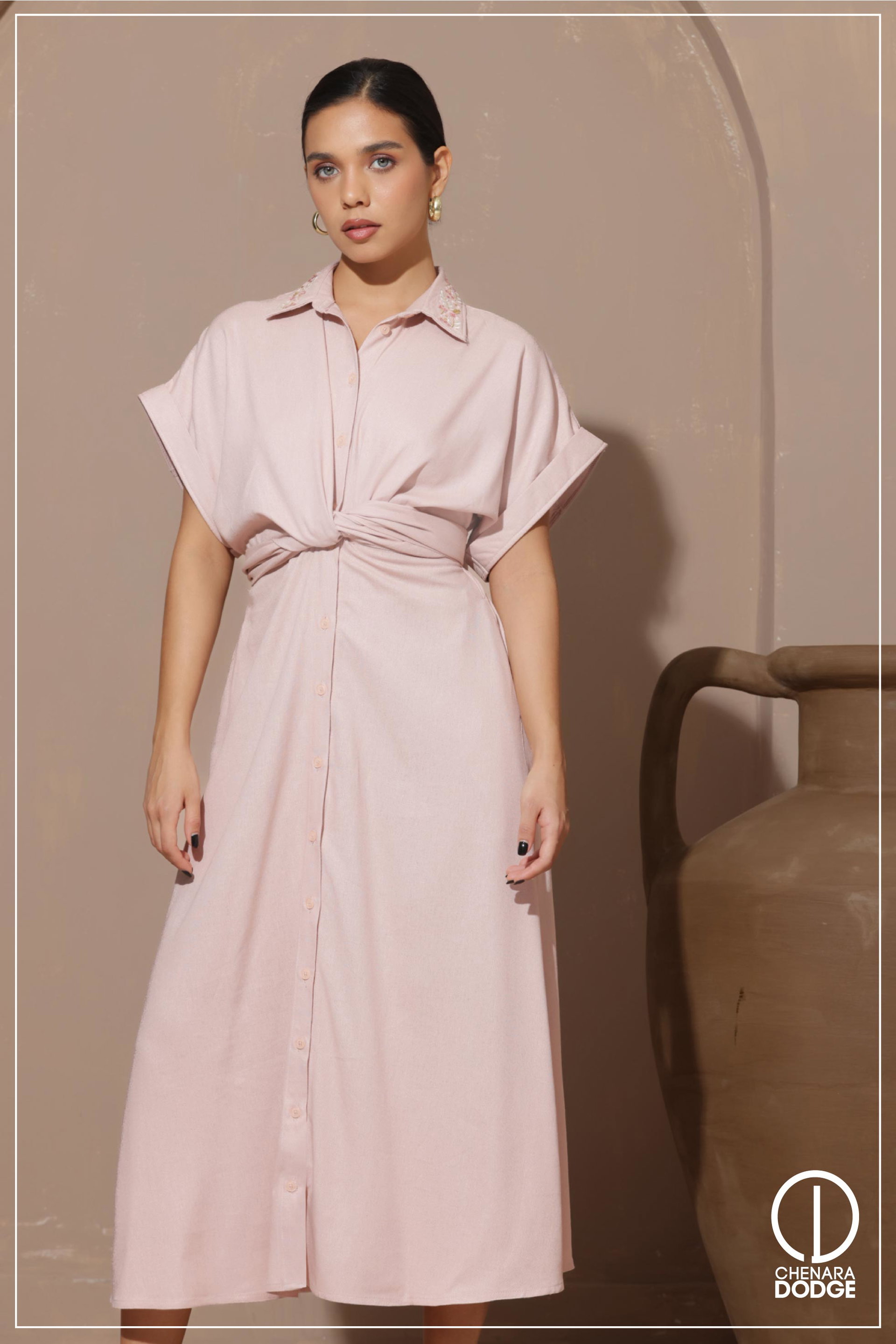 RORY TWISTED EMB  MIDI DRESS