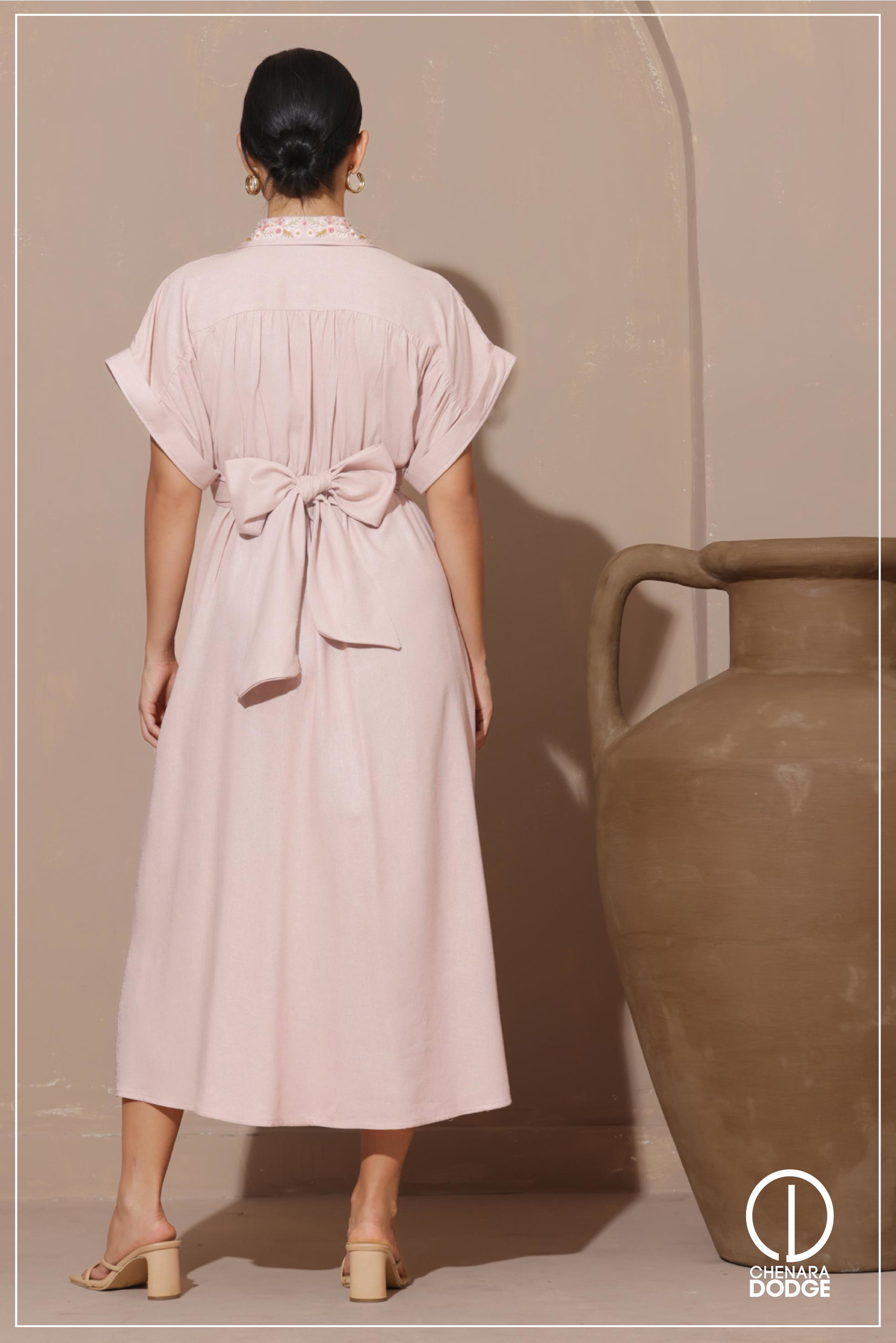 RORY TWISTED EMB  MIDI DRESS